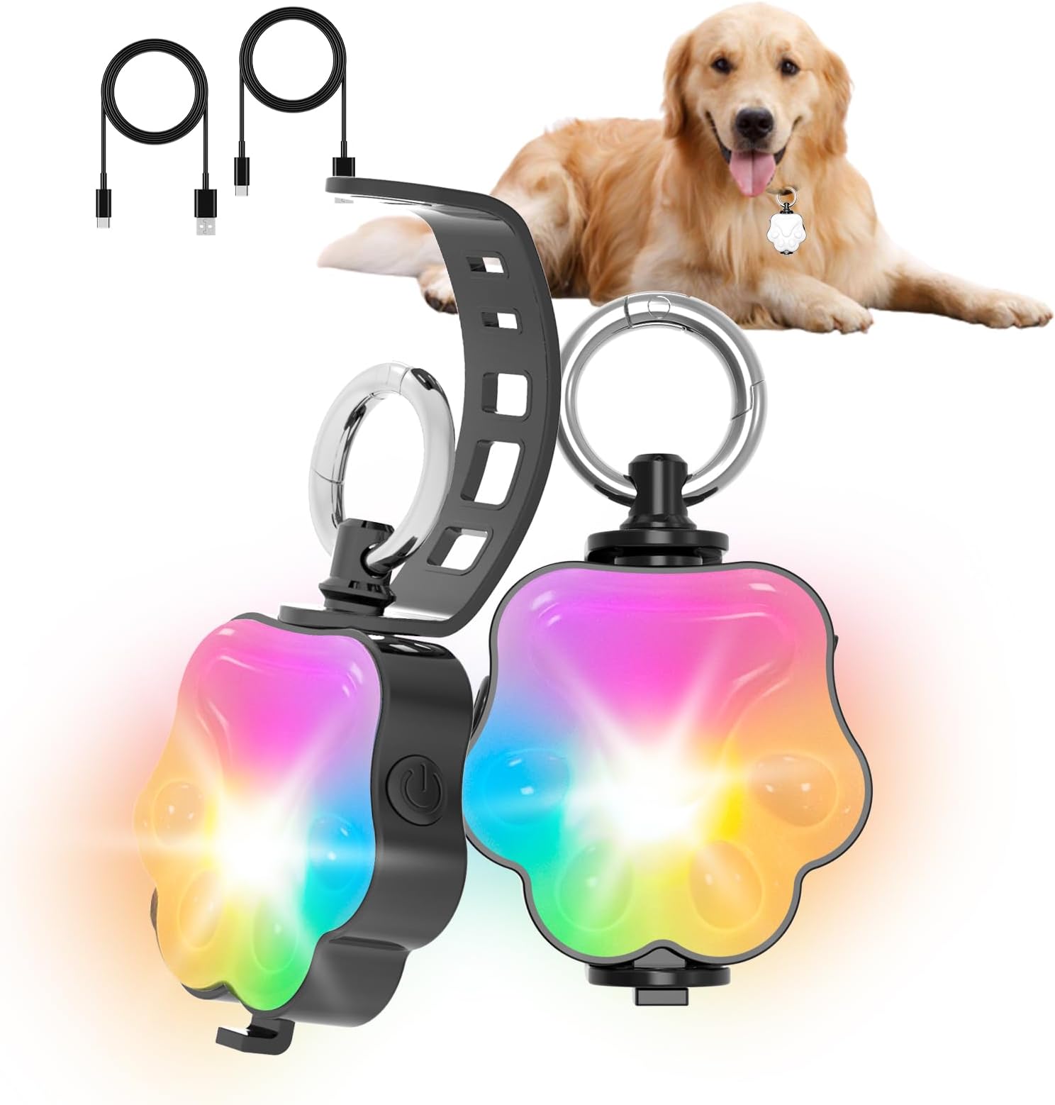 2 Pack Dog Lights for Night Walking, 4 Modes Rechargeable Dog Collar Light for Nighttime Clip On, IP65 Waterproof and Durable Silicon Band Safety Lights for Pet Collar