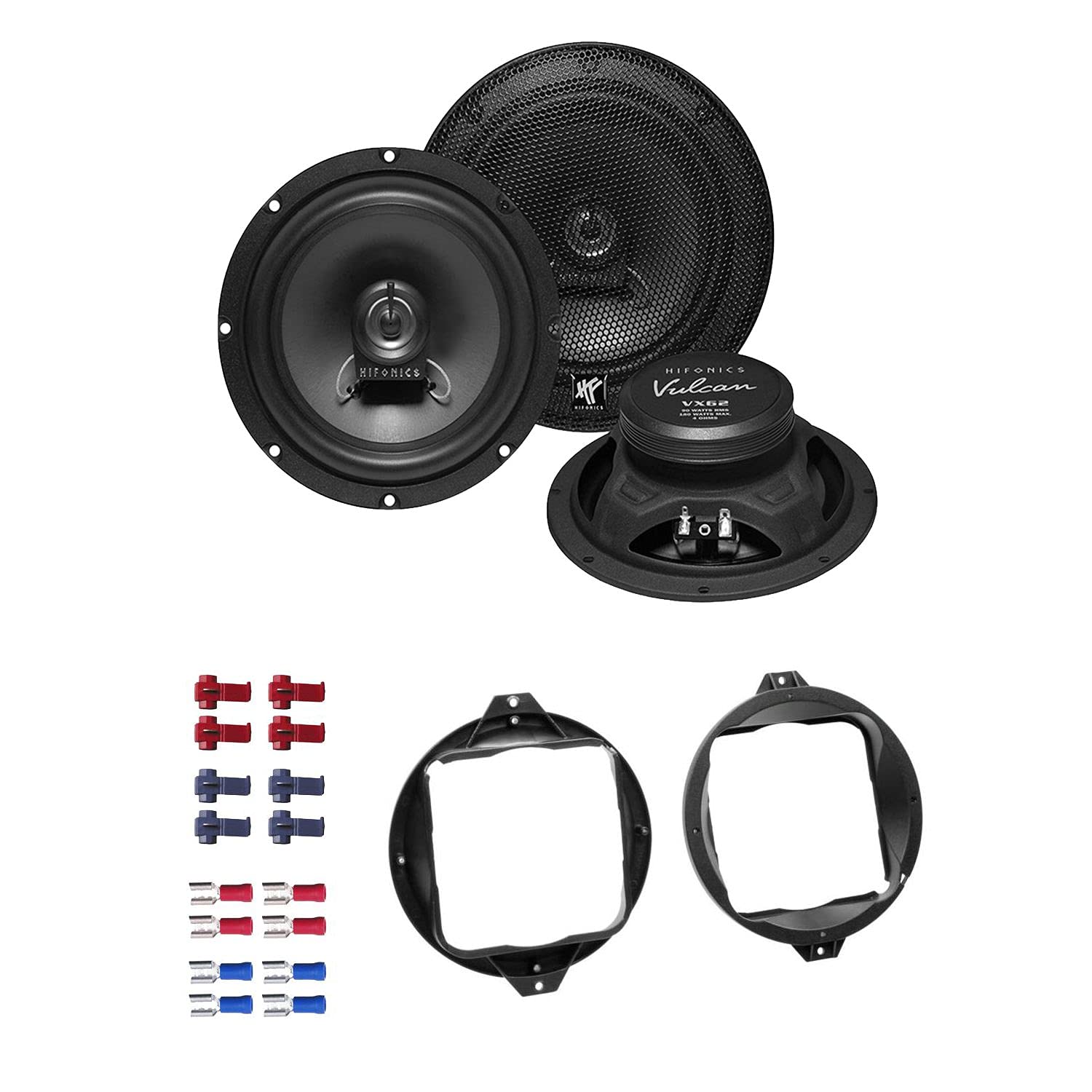 Hifonics VX 62 Lautsprecher mit Einbauset kompatibel mit Audi A4 (B5 8D) 1994-2000 Heckablage 360 Watt 165mm 2 Wege Koax