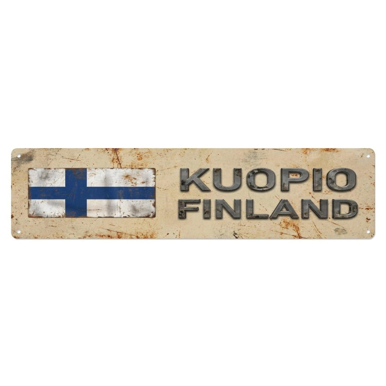 Metal Tin Sign Vintage Kuopio Finland Flag Decor Rustic Travel
