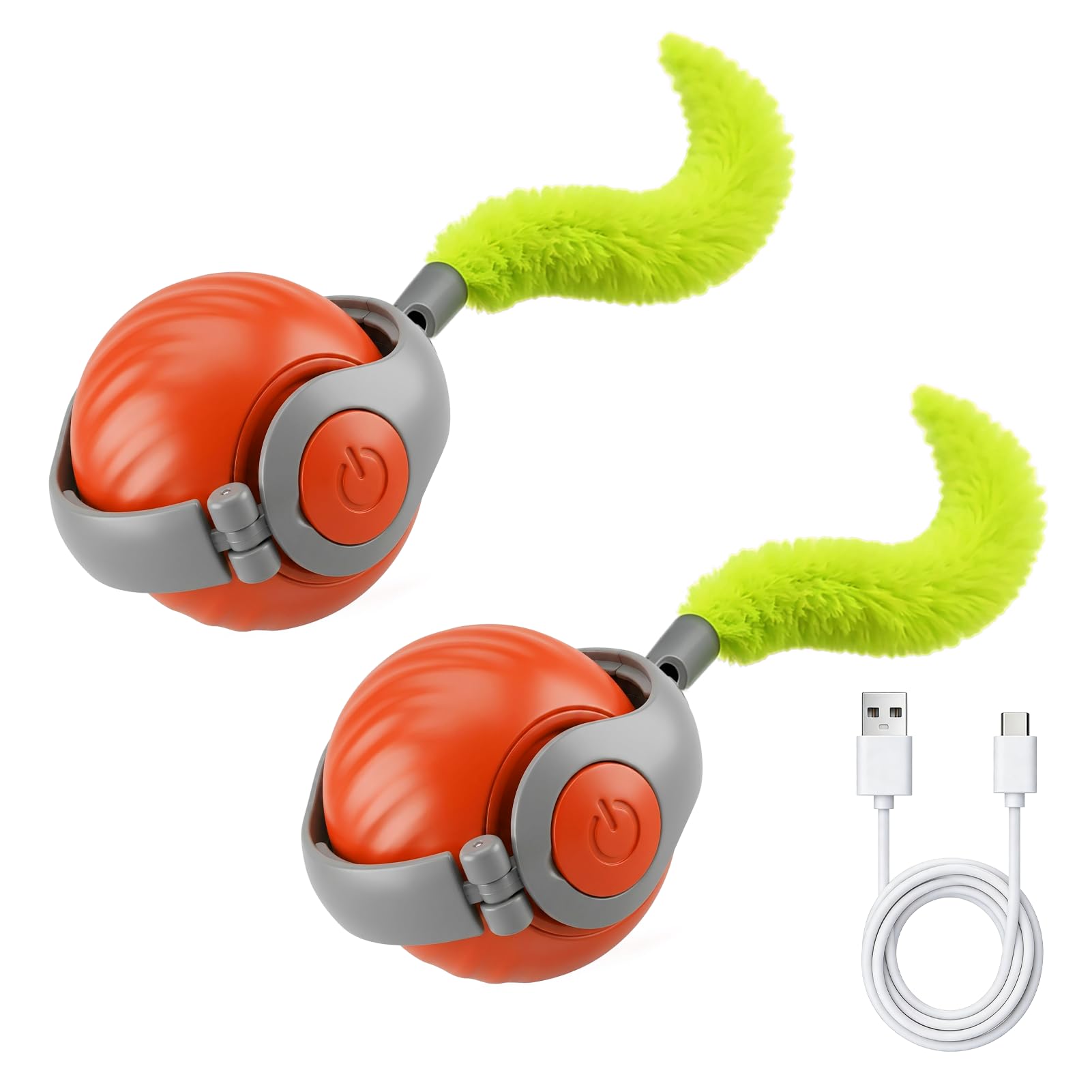 Lot 2PCS Jouet Chat Interactif Balle Interactive Chat Automatique, Jouet pour Chat Intérieur avec Queue Peluche, Jeux Chat Appartement Anti Ennui, Jouet Chat Intelligent Rechargeable, Orange