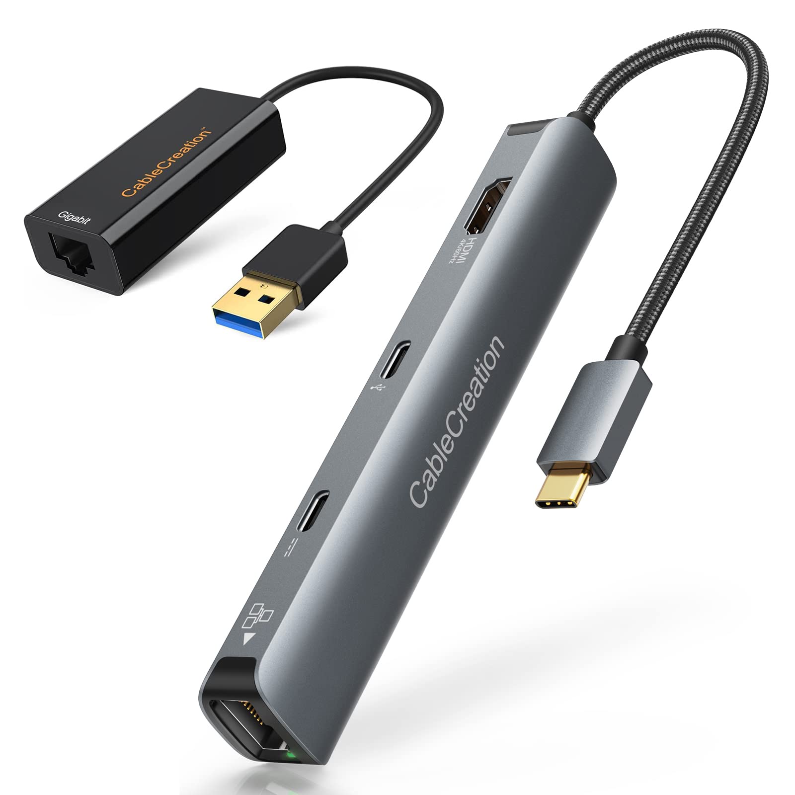 USB C Hub Multiport Adapter, CableCreation 6-in-1 USB-C Hub Bundle with USB Ethernet Adapter, CableCreation USB 3.0 to 10/100/1000 Gigabit Wired LAN Network Adapter