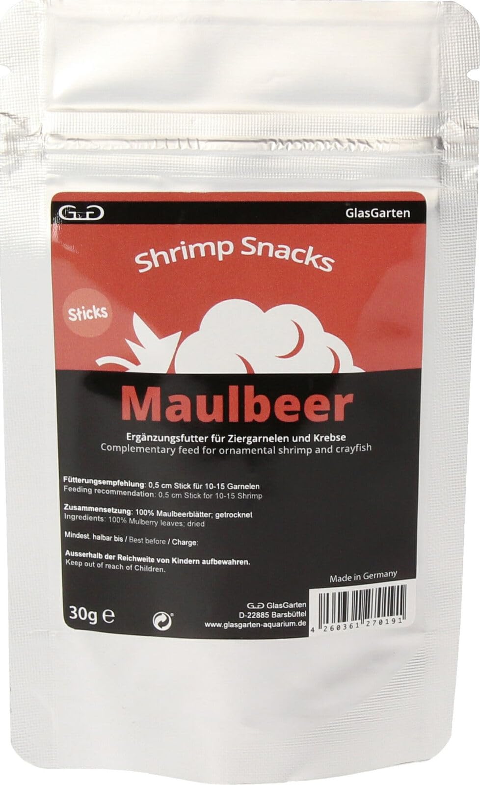 GlasGarten Mulberry leaves || 30g - Aquarium Shrimp Snacks
