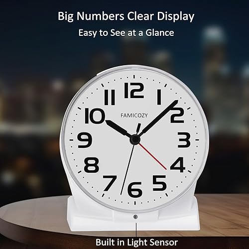 Miniatura 3 de FAMICOZY Reloj despertador con retroiluminación automática, silencioso sin tictac para personas mayores con problemas de visión, fácil de instalar