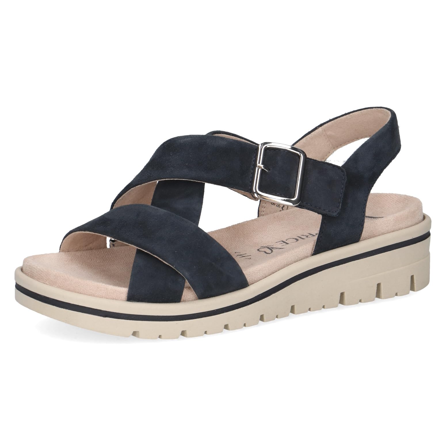 Caprice women's flat sandal in leather, Blue (OCEAN SUEDE), 5 UK