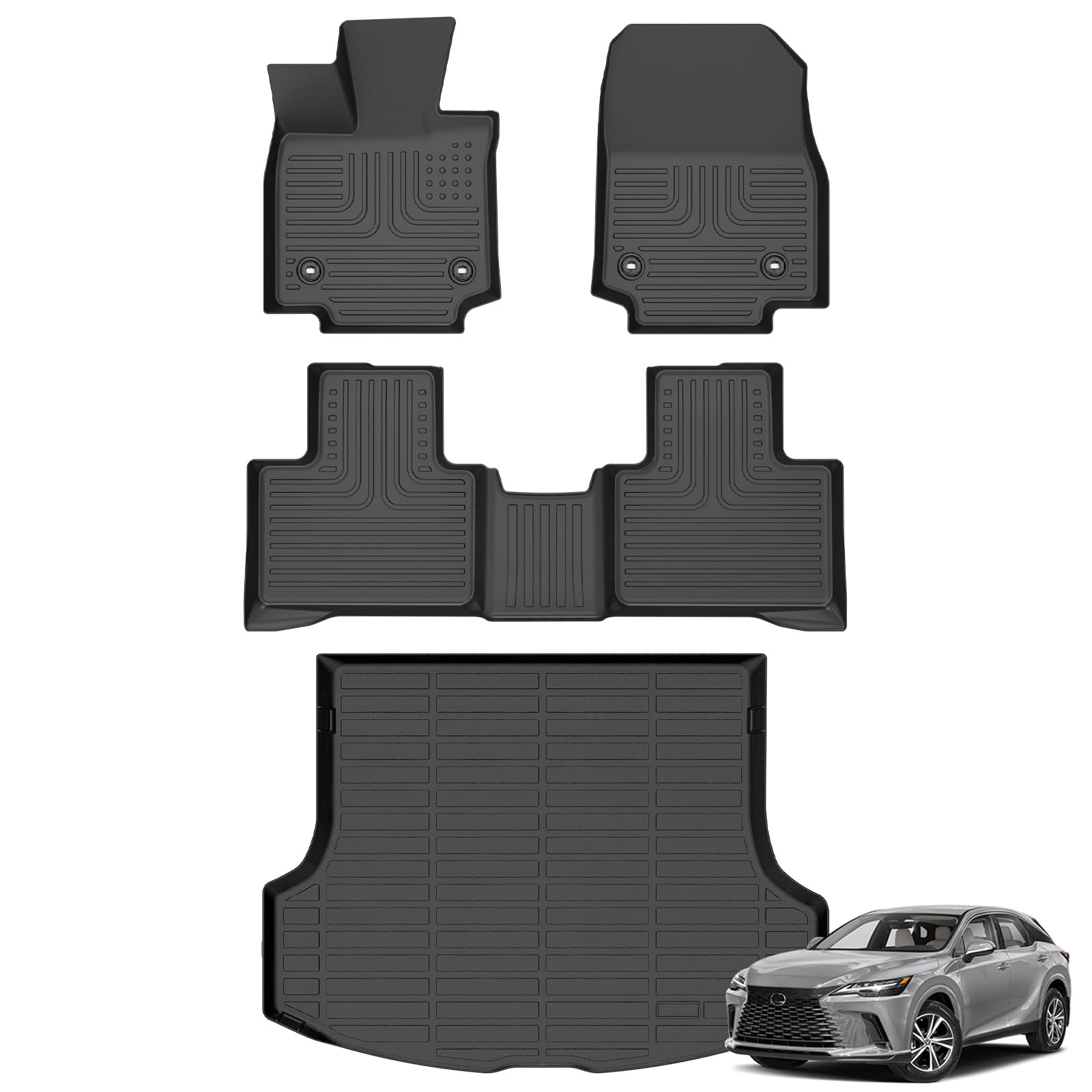 Floor Mats &amp; Cargo Liner for 2023 2024 2025 2026 Lexus RX /RX350 /RX350h /RX500h (NOT for RX450h+ PHEV), All Weather TPE Custom Fit Floor Mats, Waterproof Full Set Car Accessories - Black
