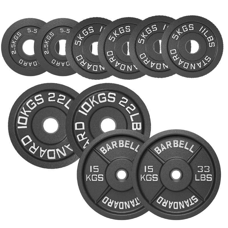 Cast Iron Olympic Weight Plates with 2 Inch Hole for Powerlifting Deadlifts and Strength Training, Solid Black Finish, Pairs 1.25kg to 25kg and Sets 45kg to 250kg (75 kg - Set)