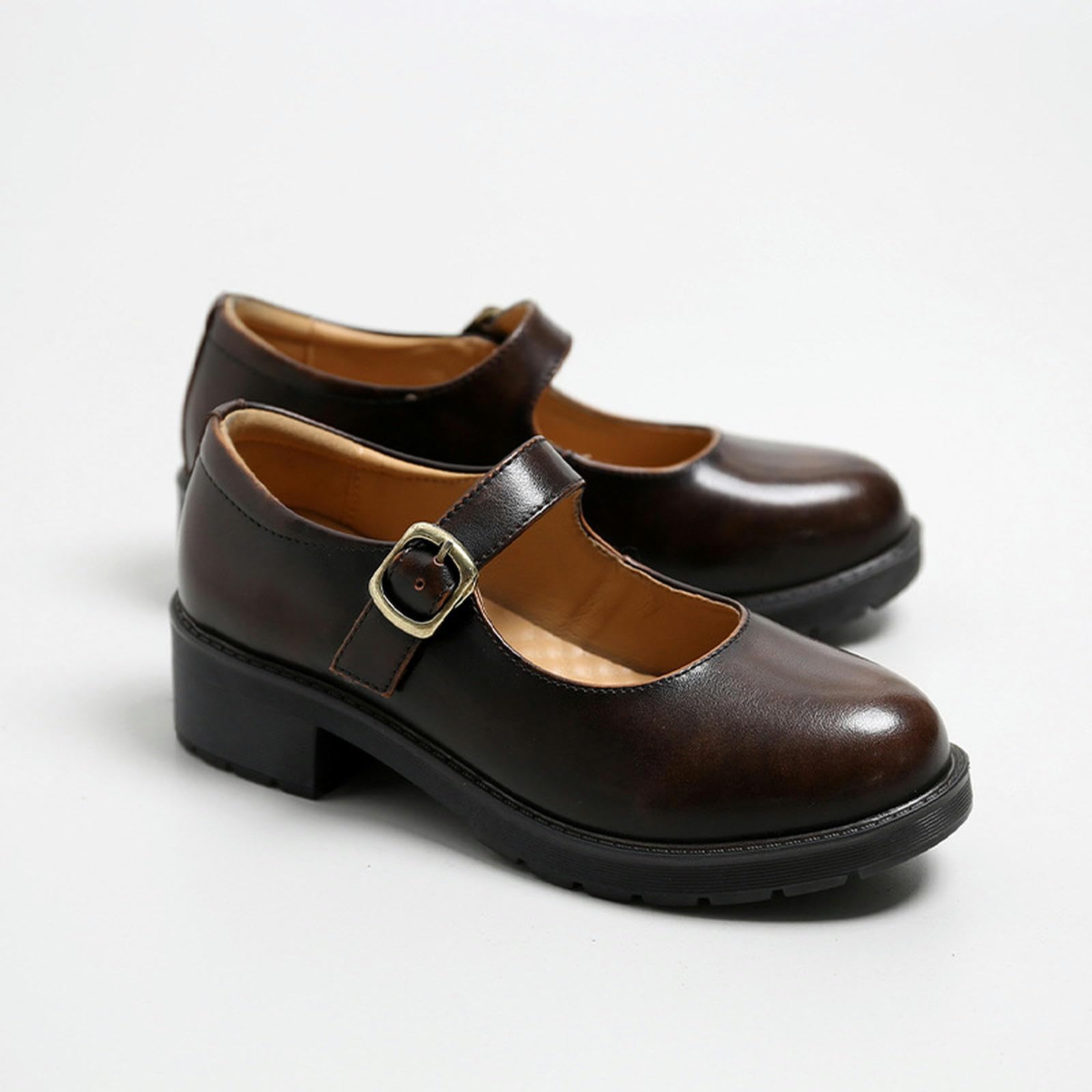 Petites chaussures en cuir à bout rond et talons hauts rétro pour femme Chaussures Mary Jane
