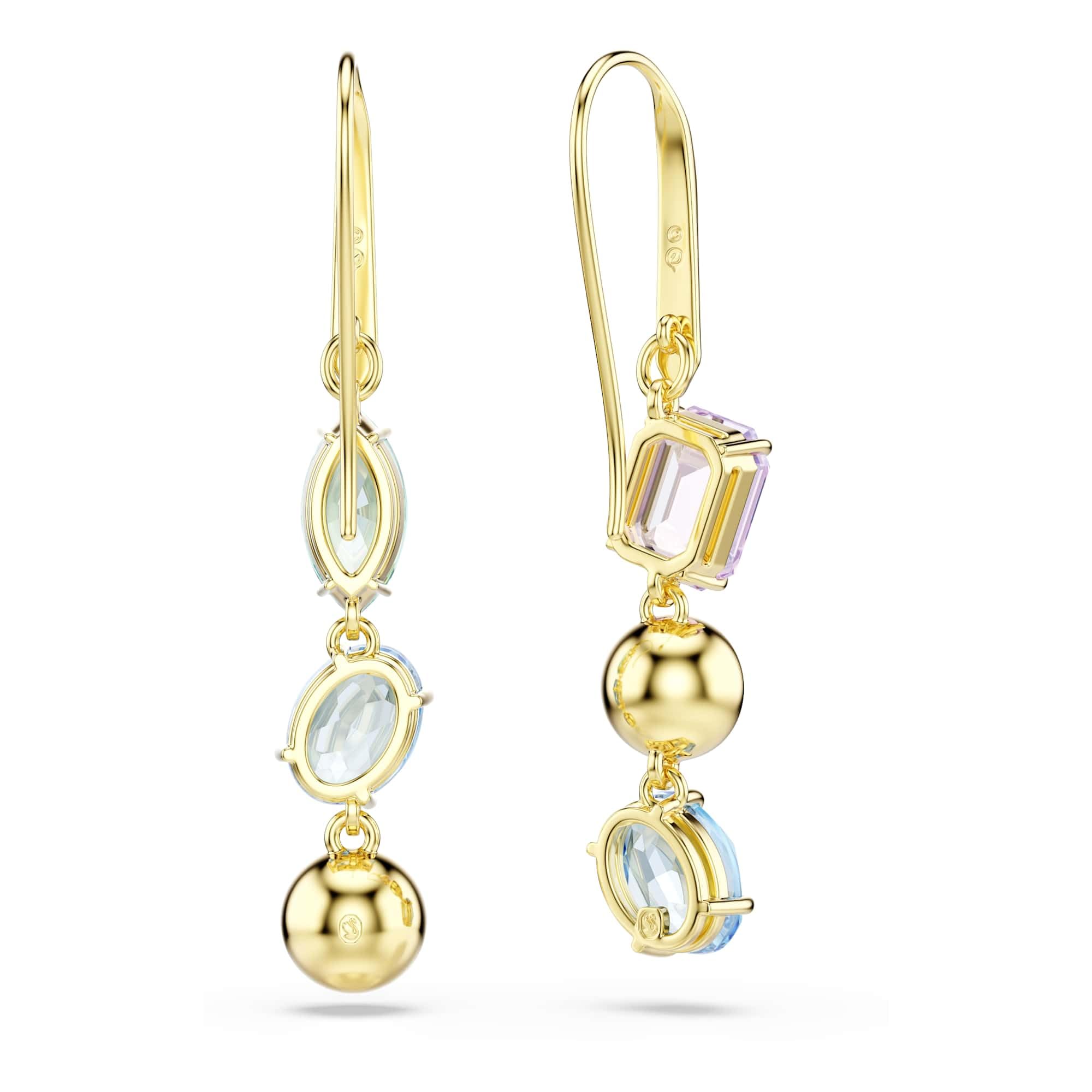 Swarovski Gema Drop-Ohrhänger, Asymmetrisches Design, Verschiedene Schliffe, Mehrfarbig, Goldlegierungsschicht