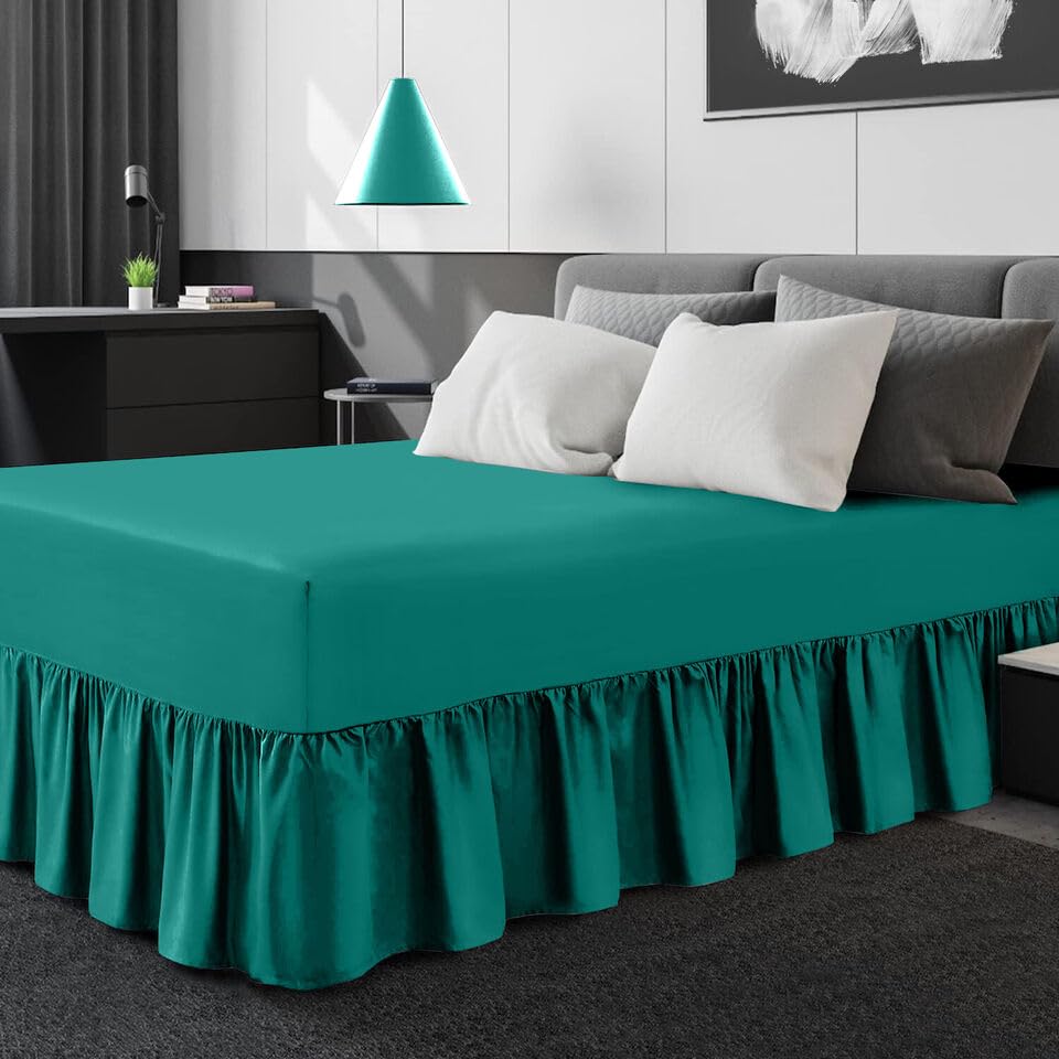 Easy Care Plain Dyed Polycotton Valance Sheet Super Soft Shrinkage Fade Resistant Frilled Valance Bed Skirts Extra Deep Fitted Valance Bed Sheets (Deep Teal, Single) โ image 1