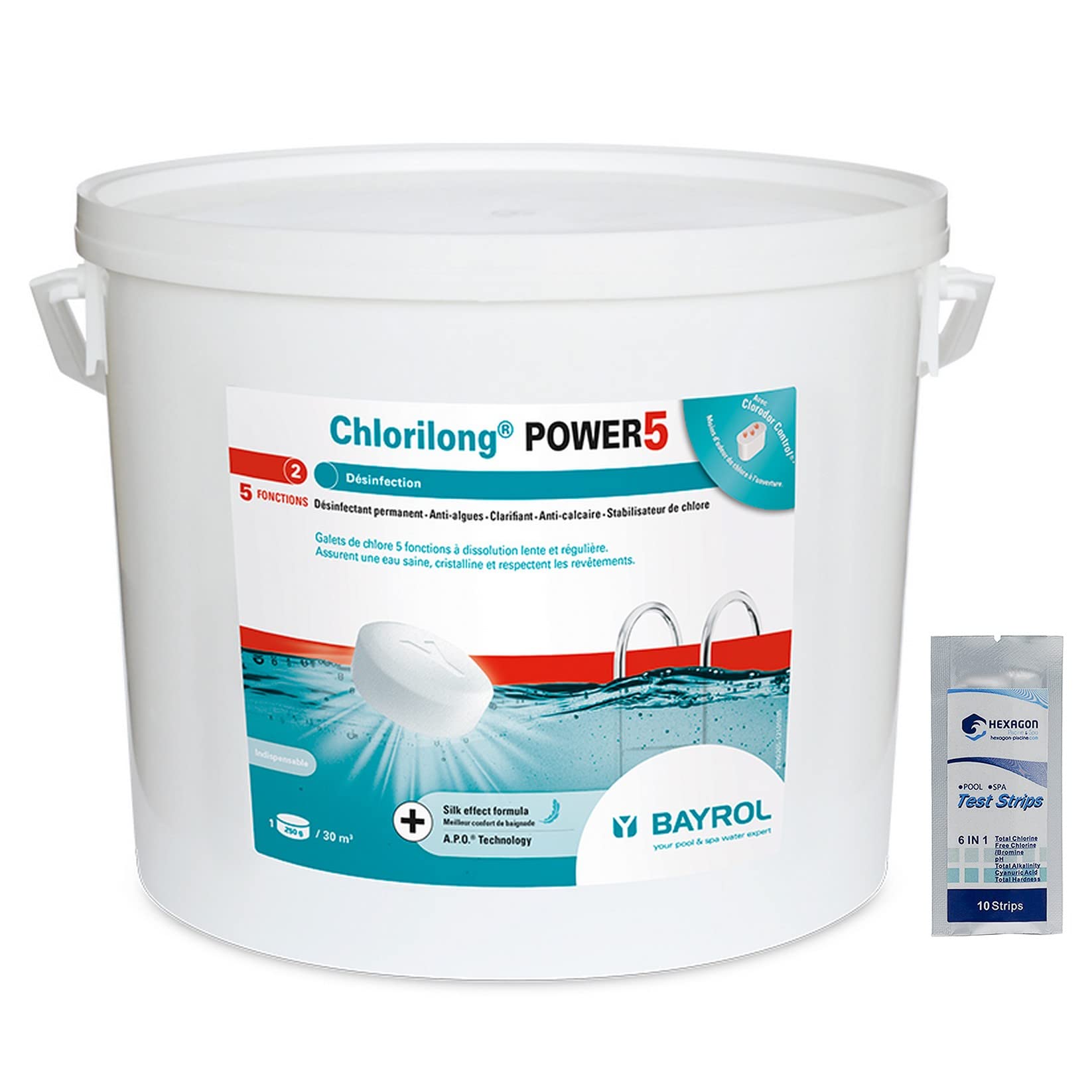 BAYROL CHLORILONG Power 5 Galet | Désinfectant Lent Multifonction pour Swimming Pool - 250g - 10 Tests HPS OFFerts