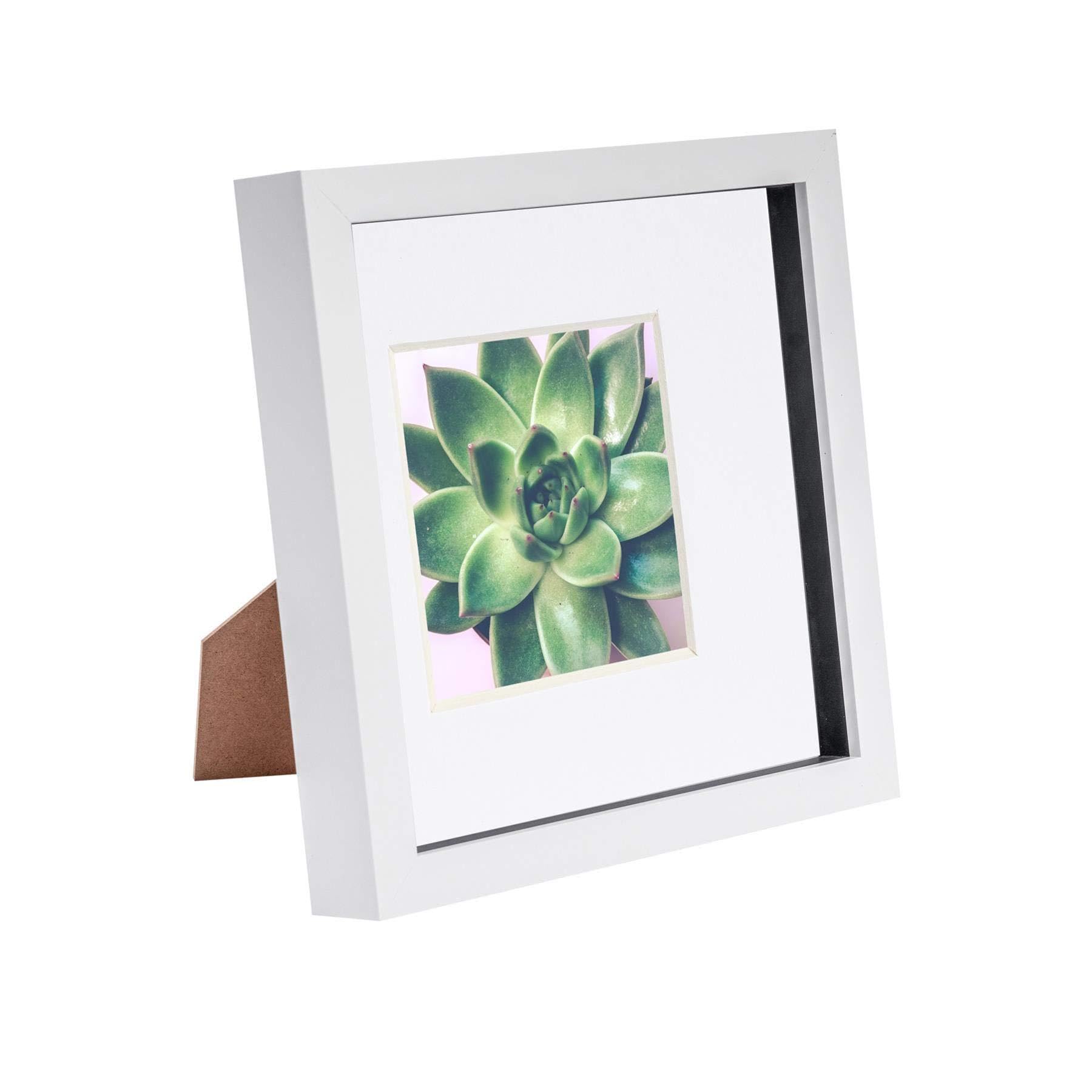 Rinkit.com White Mount 8" X 8" White 3D Box Photo Frame - With 4" X 4" Mount