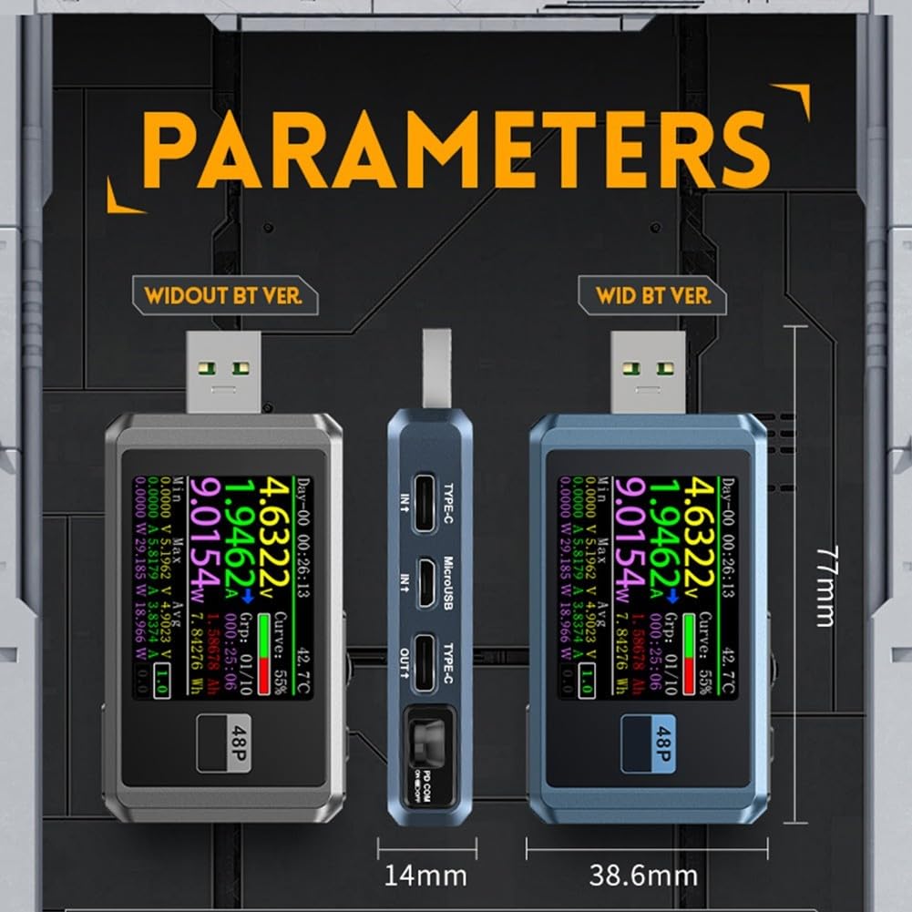 FNB48P - Tester USB, voltmetro, amperometro, 1,77 pollici, TFT (argento) | Display TFT da 1,77 pollici, alta risoluzione, misurazione della tensione e della corrente, design compatto, affidabile