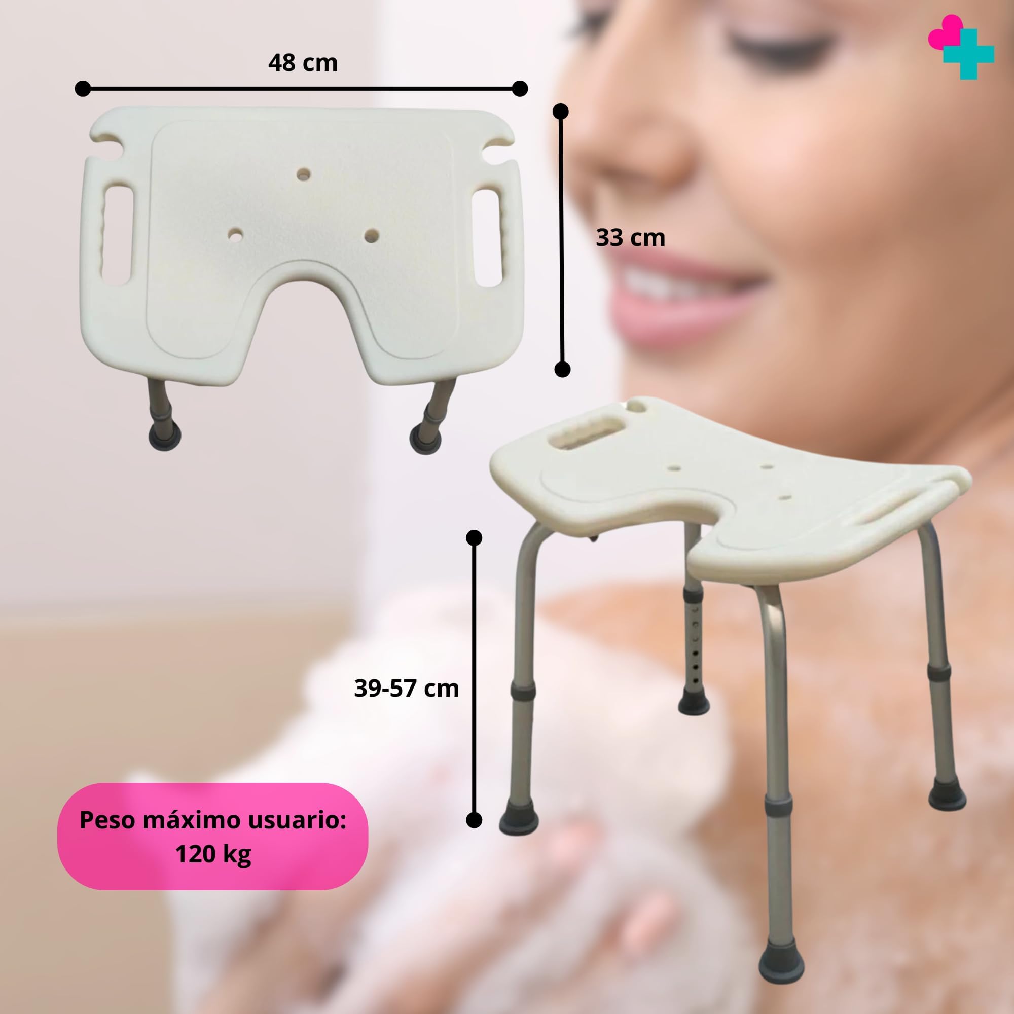 Taburete Baño en Forma de U | Taburete Ducha con asideras | Asiento Ortopédico | Regulable y Antideslizante | Silla Ducha Personas Mayores: Cómoda, Segura y Ligera | 120kg MAX (2 Unidades)