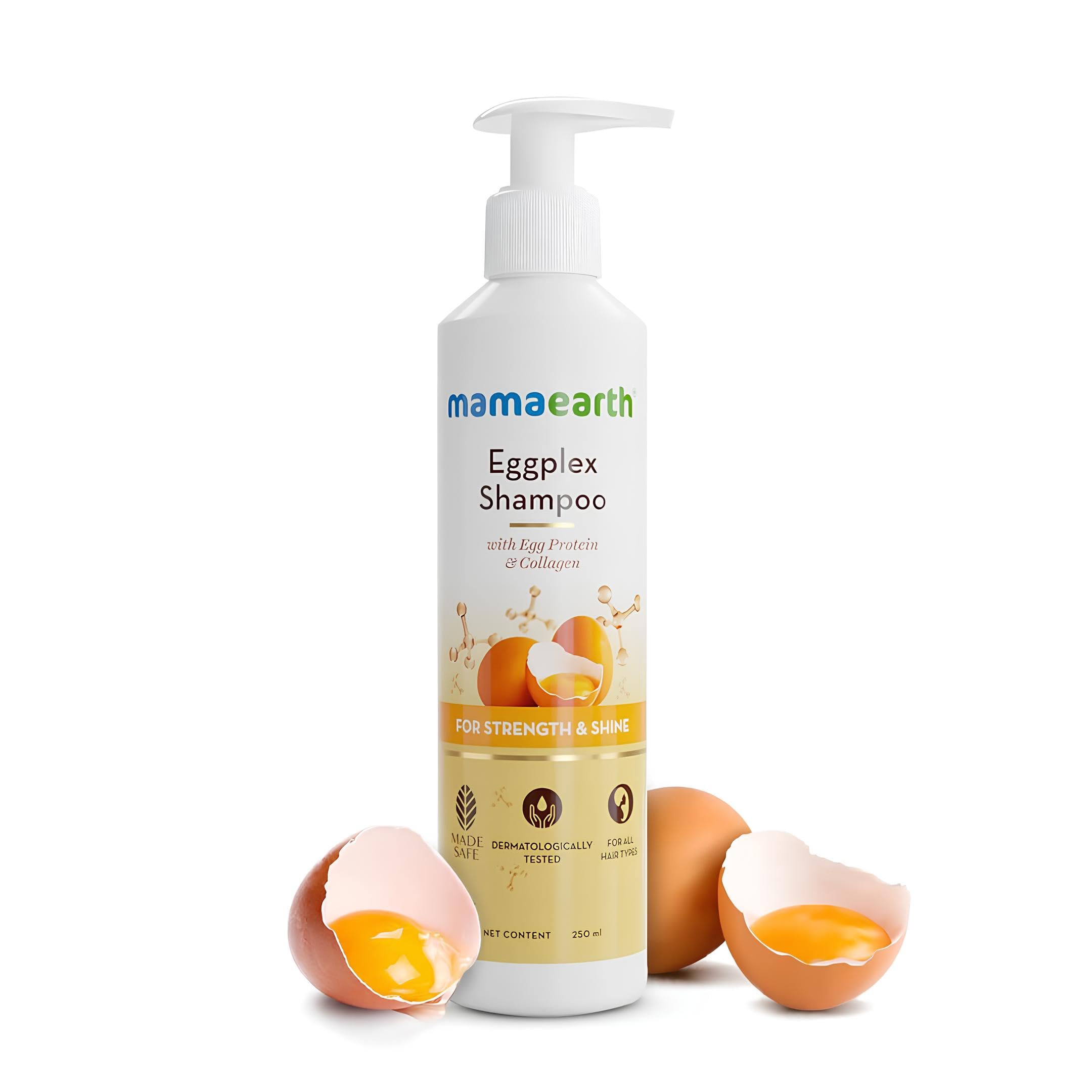 Mamaearth Eggplex Shampoo for Strong Hair | With Egg Protein & Collagen for Strength and Shine | Boosts Shine | Gently Cleanses Hair | For Men & Women | 250 ml