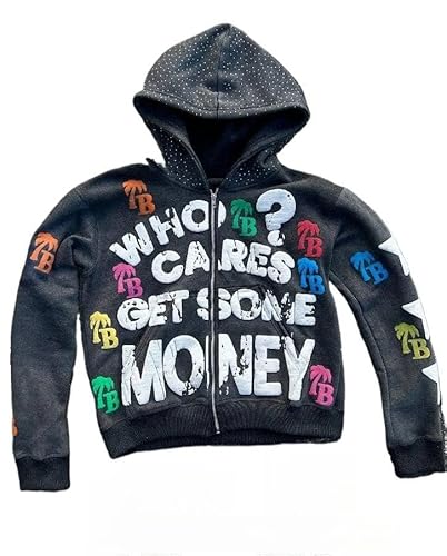 Y2K Hiphop Foam Printed Hoodie Street Loose Zipper Top