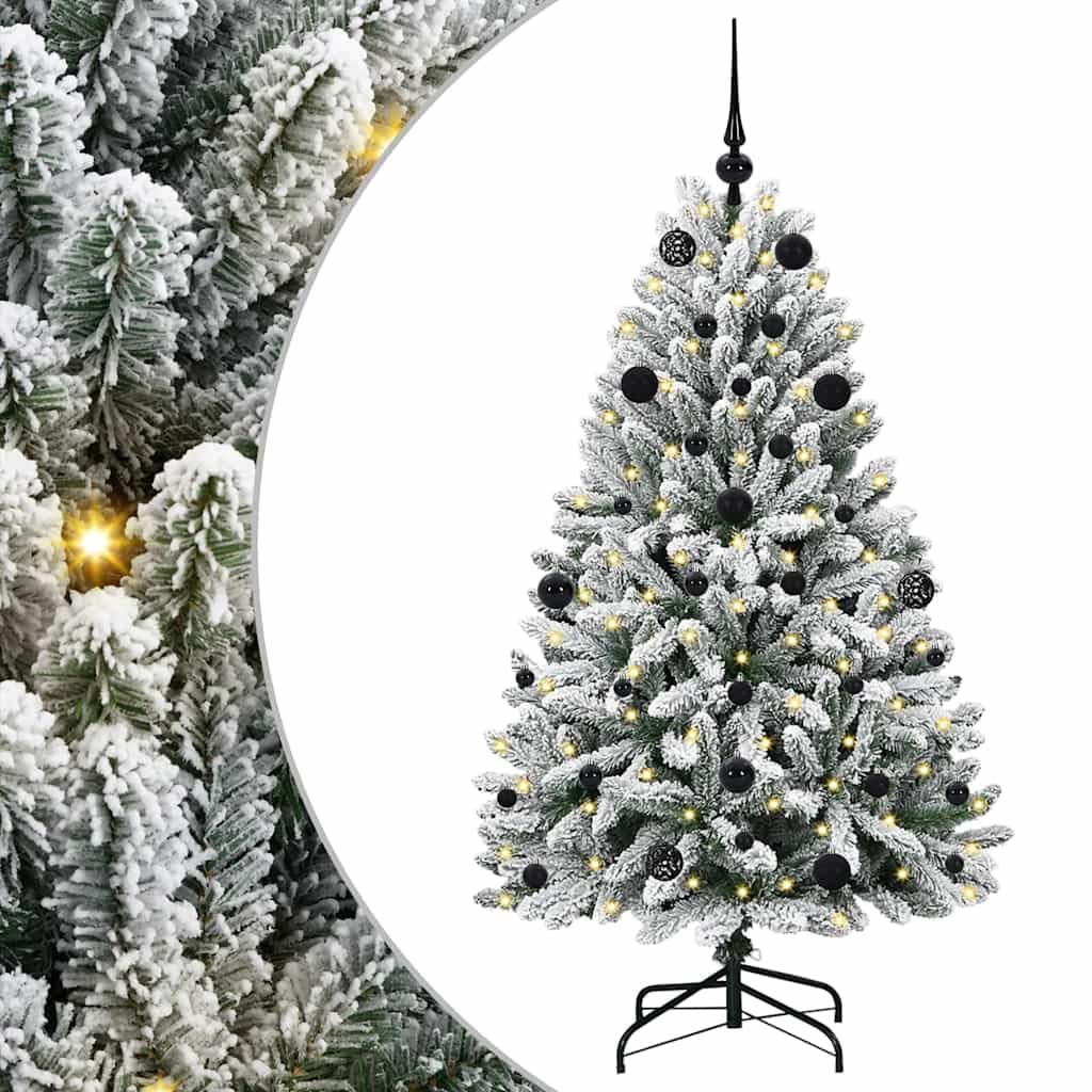 Sztuczna choinka, zielono-biała, 150 cm, metal PCW, 530 gałązek, łańcuch świetlny LED, bombki bożonarodzeniowe, do użytku wewnątrz i na zewnątrz, świąteczna dekoracja