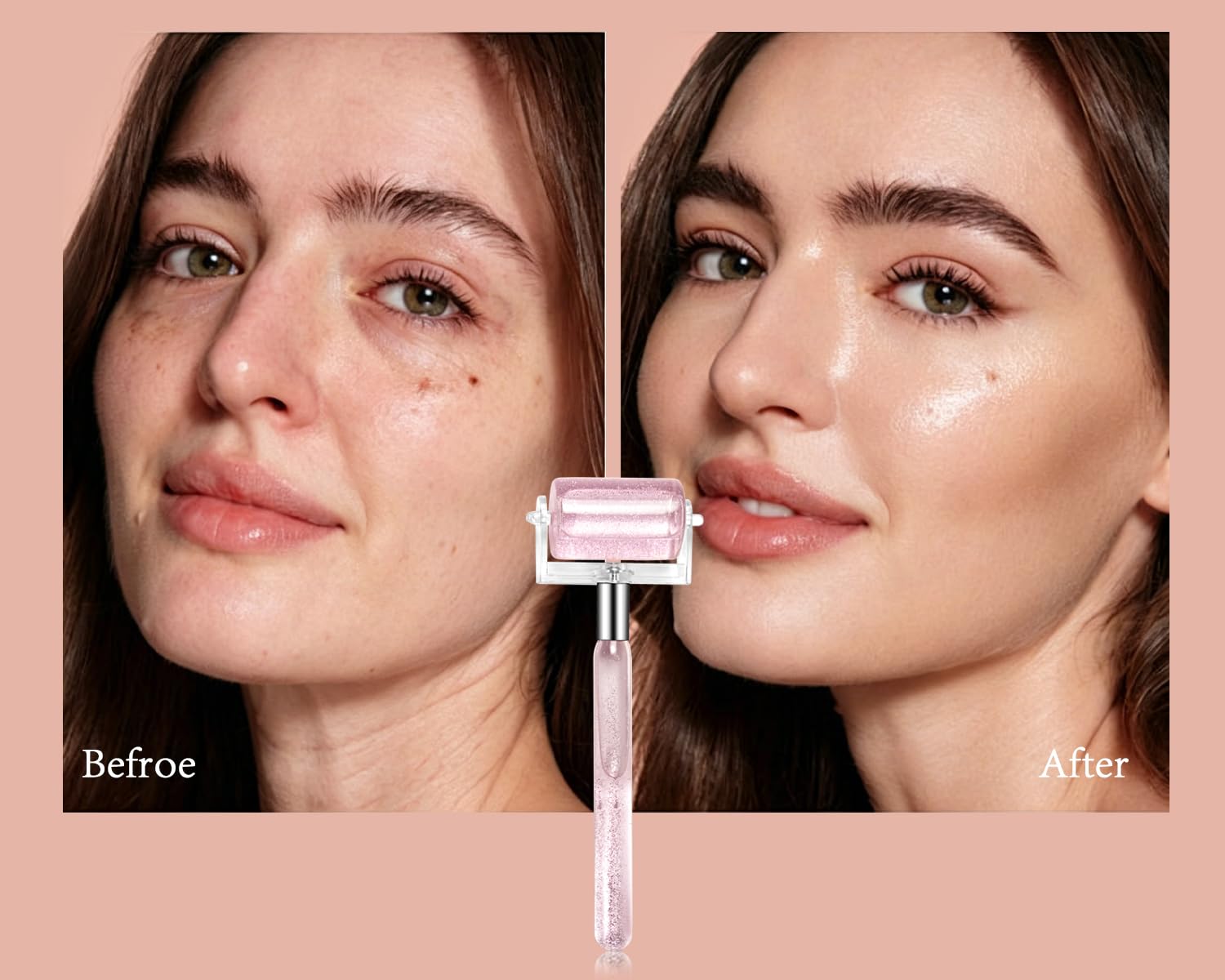 Rodillo de hielo para cara y cuerpo, herramienta de terapia de frío para hinchar los ojos, reducir la inflamación y tensar la piel, con funda protectora (rosa con purpurina)