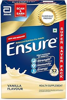 Ensure No 1 Nutritional Supplement Drink in the world, 32 nutrients High Protein,Calcium,Vit D, Vanilla 950g/1kg, Wt may vary, Powder, 1 count, 35 servings