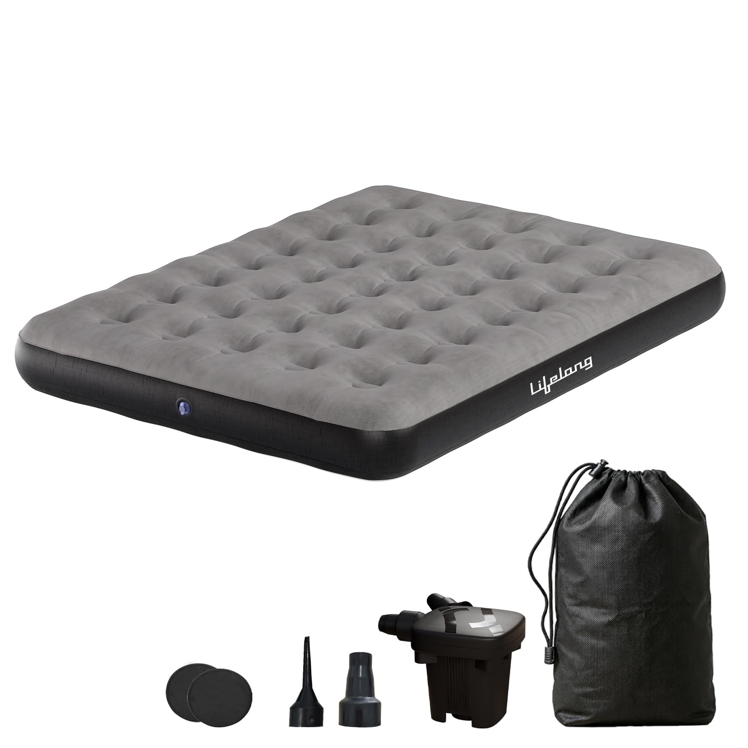 lifelong dual air mattress with inflatable pump|22cm raised thick inflatable bed for home|200kg comfort support| inflatable air bed with 2repair patch| bed for guest, home,camping & travel (llamb02)