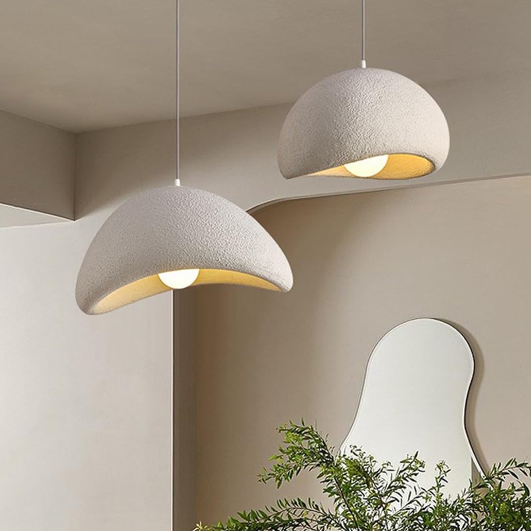 Lampada A Sospensione Wabi-Sabi Creativa Lampadario Moderna Bianco Opaco Stile Nordico Lampada in Cemento E27 Lampada per Camera da Letto Soggiorno Sala da Pranzo Cameretta Cucina(40CM)