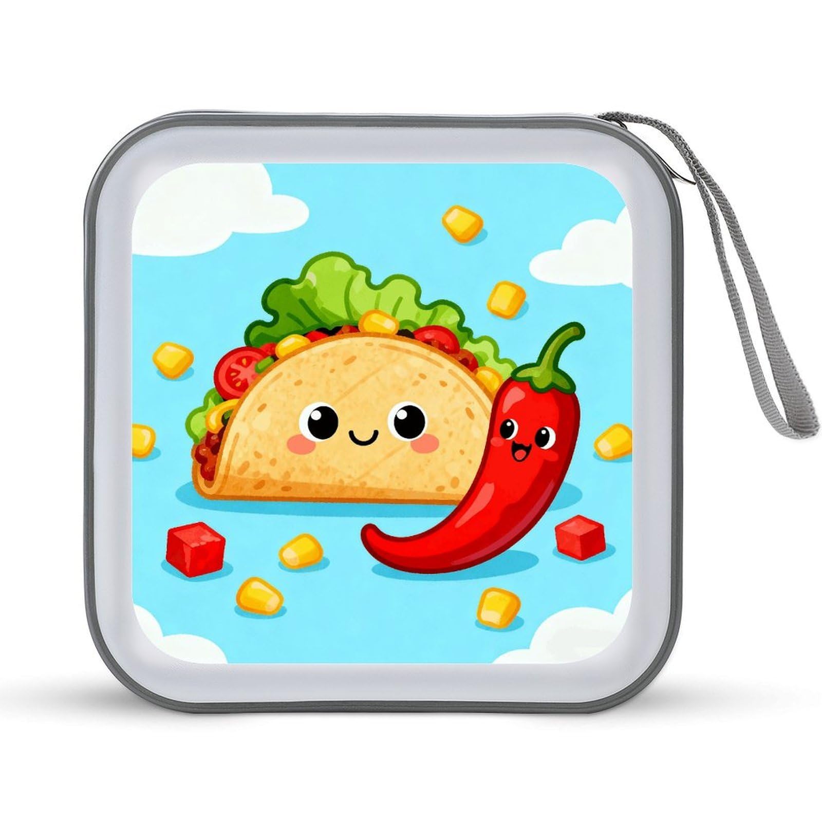 VstaDank Taco Chili Peppers CD Case, Portable CD Sleeve Zipper-Style CD/DVD Wallet, Anti-Scratch CD Storage Pouch, Plastic CD Case for CDs, DVDs, Blu-rays, Vinyl Records