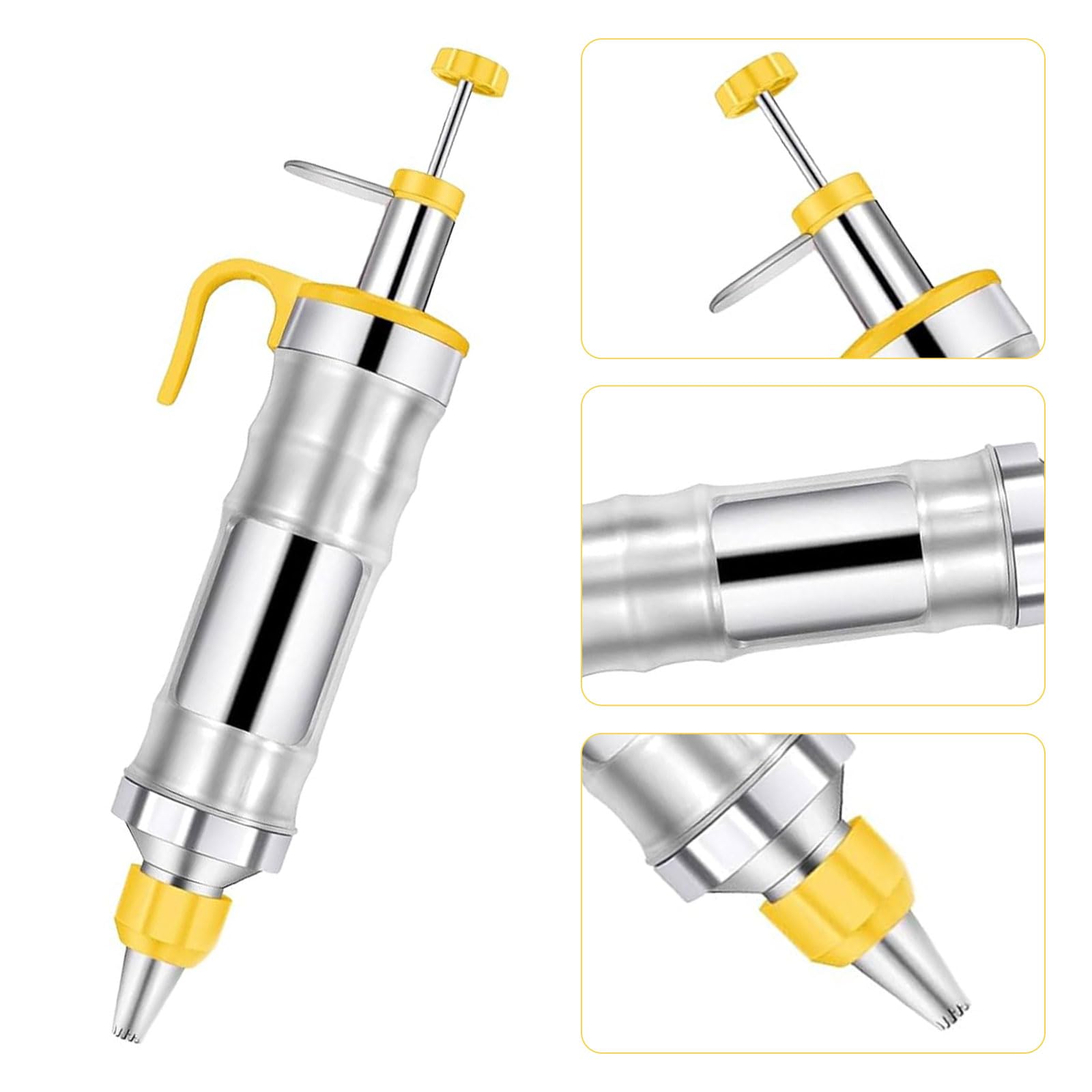 Seringue à gâteau, seringue à crème, en acier inoxydable, avec 6 douilles, poche à douille réutilisable, pour cupcakes, gâteaux, biscuits, beignets, pâtisseries (jaune)