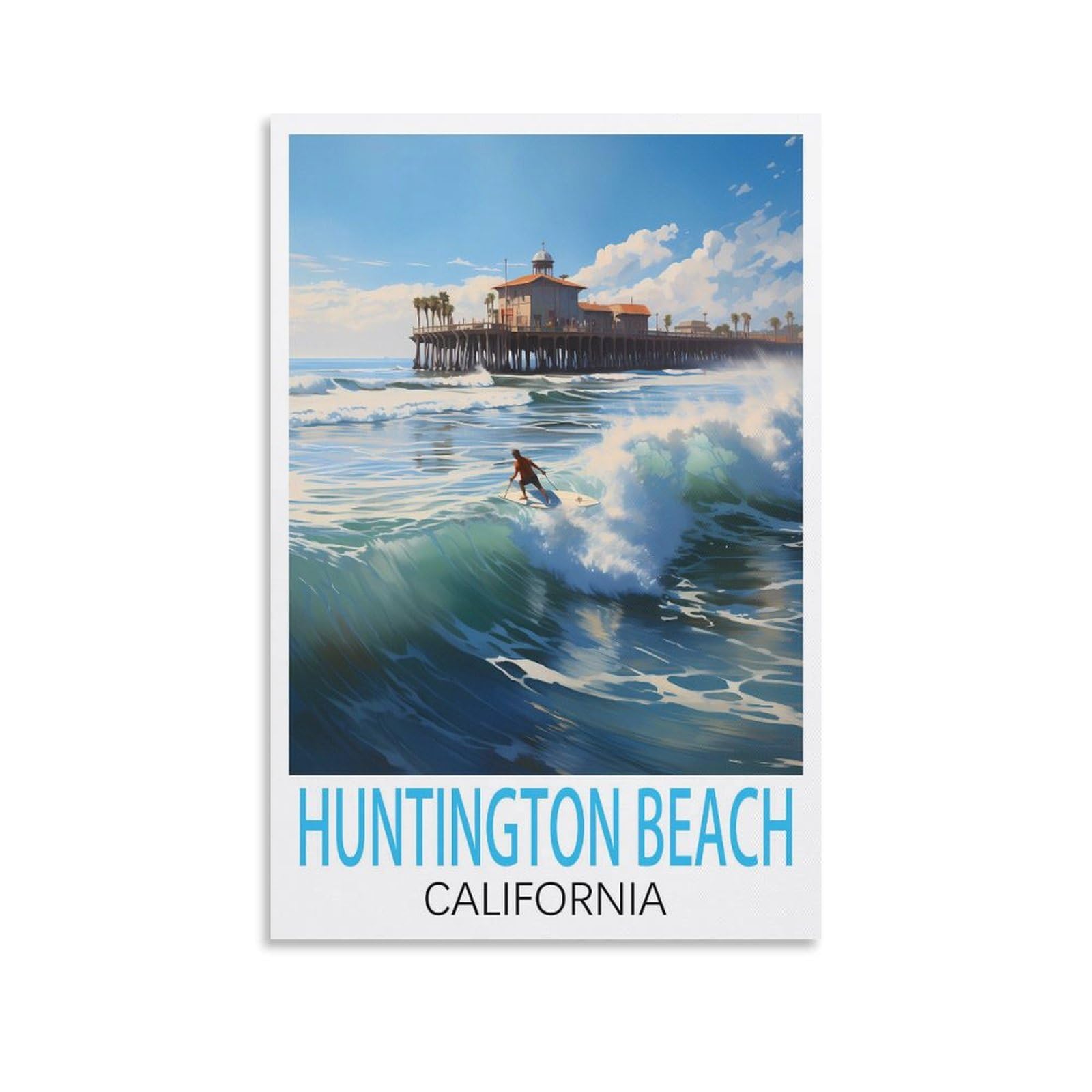 Metal Tin Sign,Huntington Beach California Wall Art Vintage Decor for Man Cave Garages Home Bedroom Retro Decor 30x30cm