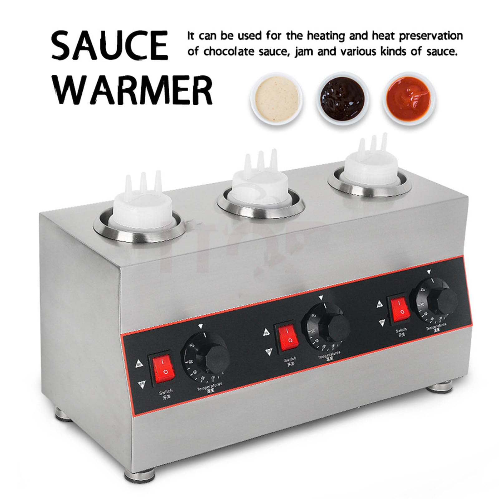 Calentador Eléctrico Dispensador De Alimentos De 480 W, Calentador Dispensador De Salsa Comercial, Calentador Dispensador De Salsa De Chocolate, Queso Y Caramelo (Botella Triple)