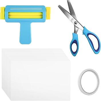 Paper Crimper Tool with Photo Paper, 9" Pinking Shears, 100 Sheets Glossy Thin Inkjet Paper 8.5 x 11 Inches with Double Sided Tape for Chip Bags Crafting for Inkjet Printer, DIY Crafts Arts