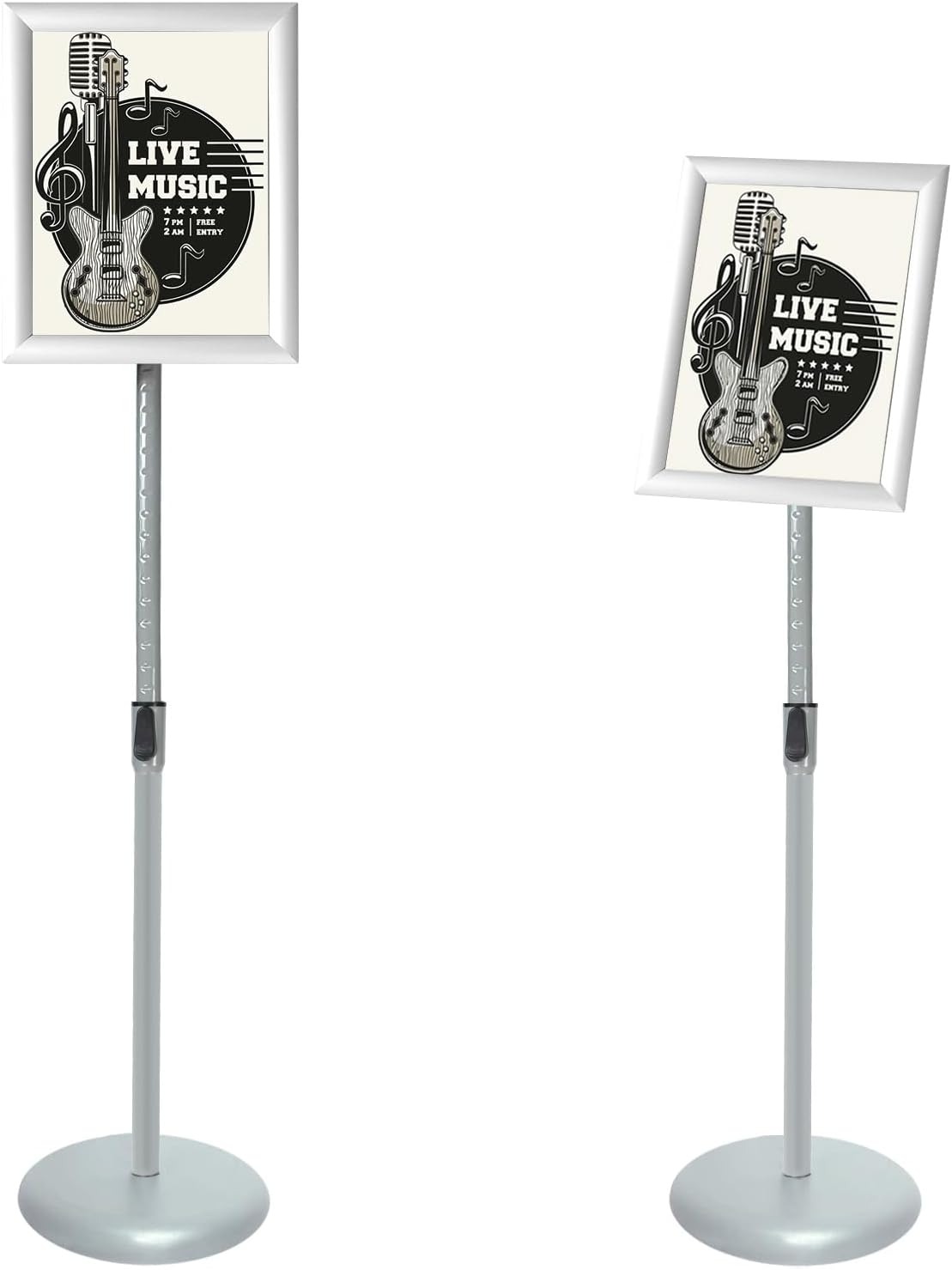 Adjustable Pedestal Poster Sign Stand with Heavy Duty Base Sign Holder Aluminum Snap Open Frame for 8.5 x 11 inches Both Vertical and Horizontal View Displayed Used for Living and Business(Silver?