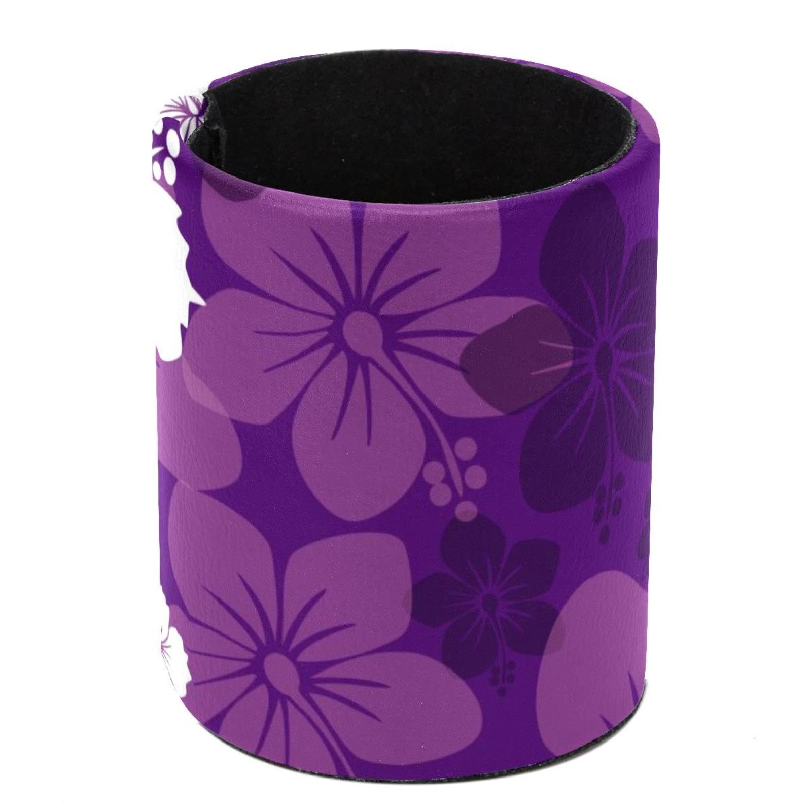 Pot à crayons grande capacité en cuir motif floral violet pour bureau et maison