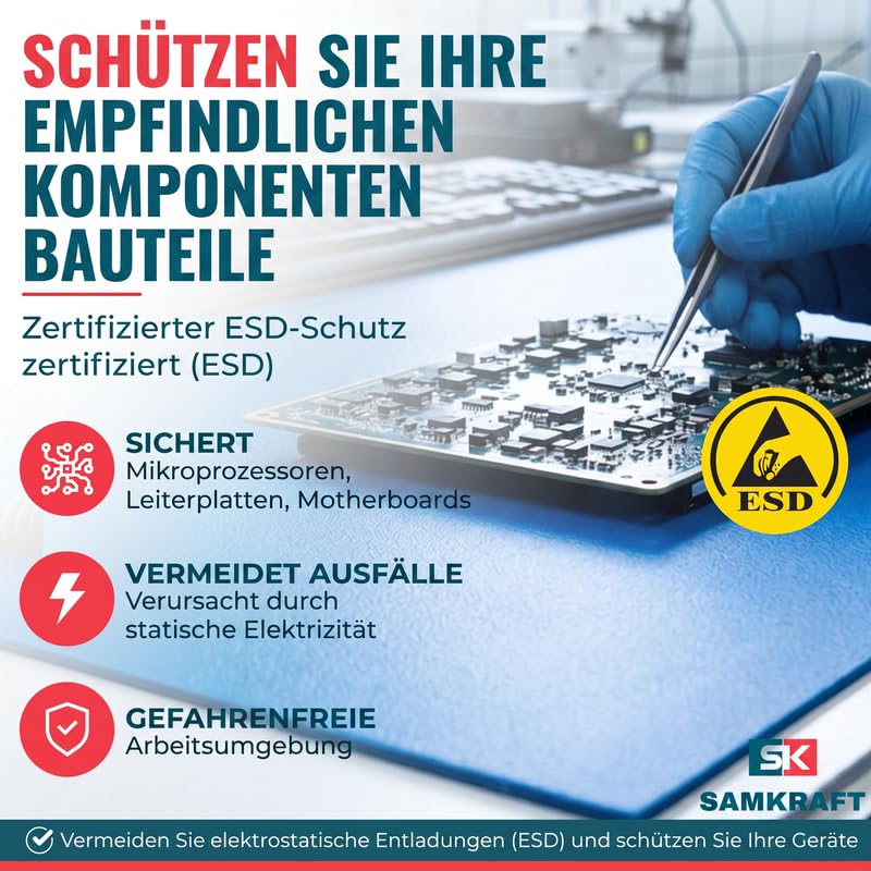 W3 Tapis Antistatique ESD 60x180 cm - Nappe de Protection pour Établi Électronique et Soudure - Mousse Dissipative 5,5mm - Protection Composants Sensibles, Informatique et Industrie -Bleu