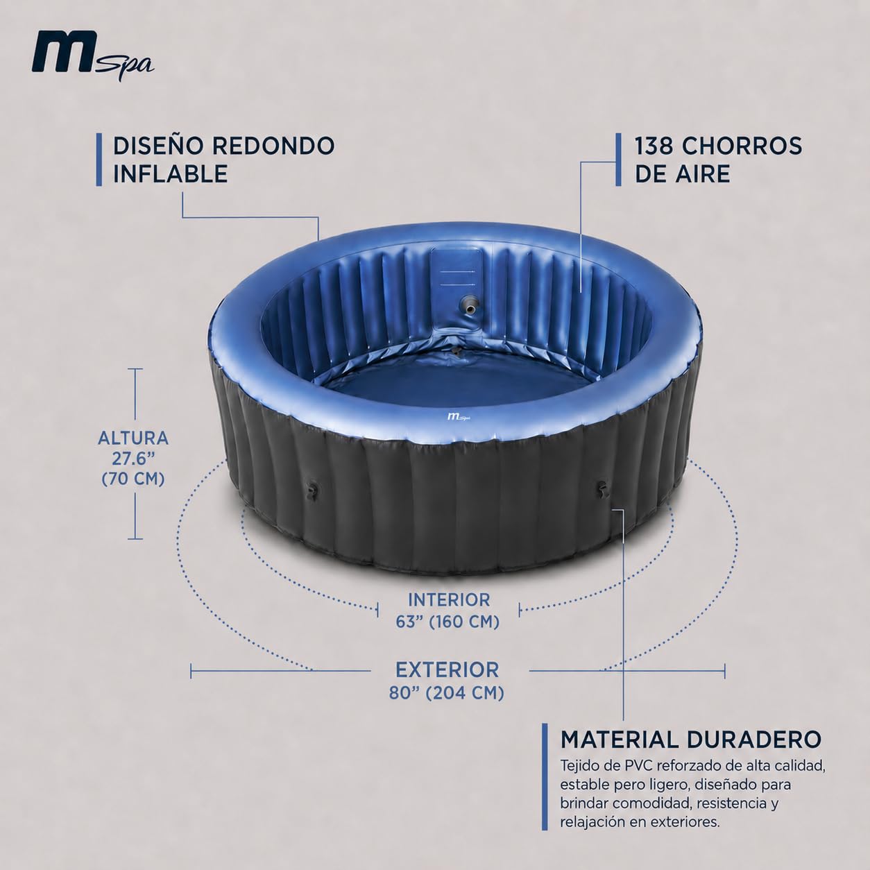 MSpa Bergen SPA Hinchable Circular 4-6 Personas con hidromasaje Air Jet, calefacción, filtración Inteligente y desinfección UVC
