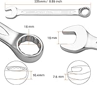Vista 2 de Jetech Llave combinada de 18 mm, grado industrial, acero al cromo vanadio, acabado con chorro de arena, forjada, tratada térmicamente, métrica