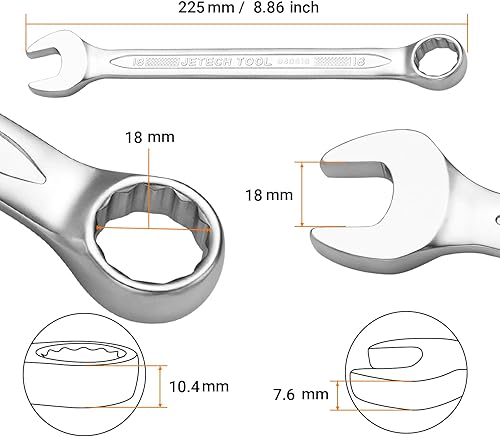 Miniatura 2 de Jetech Llave combinada de 0.709 in, grado industrial, acero al cromo vanadio, acabado con chorro de arena, forjada, tratada térmicamente, métrica