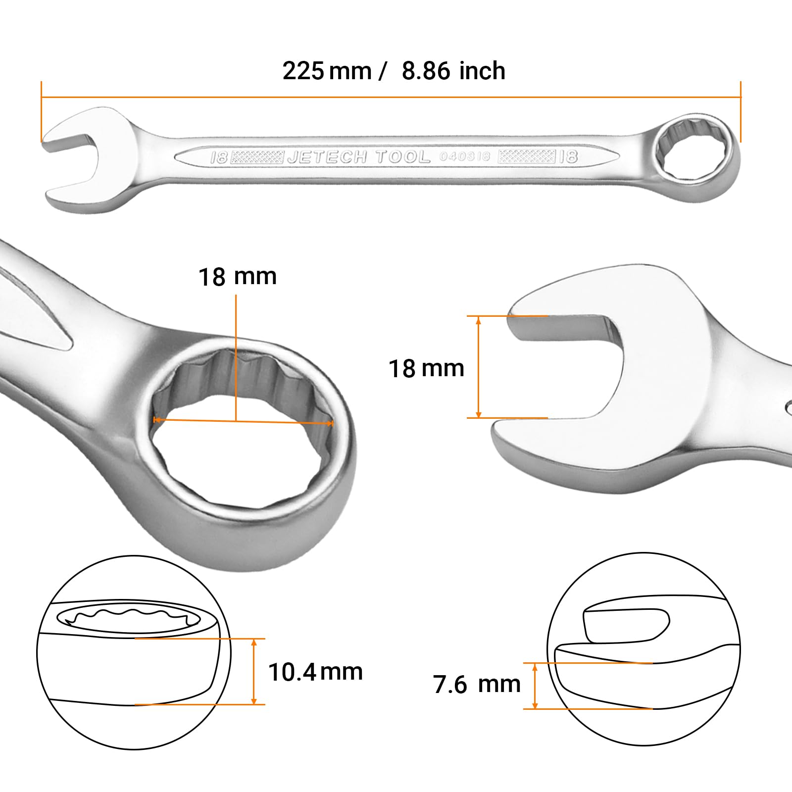 Amazon | Jetech 18mm コンビネーションレンチ 工業グレード クロム