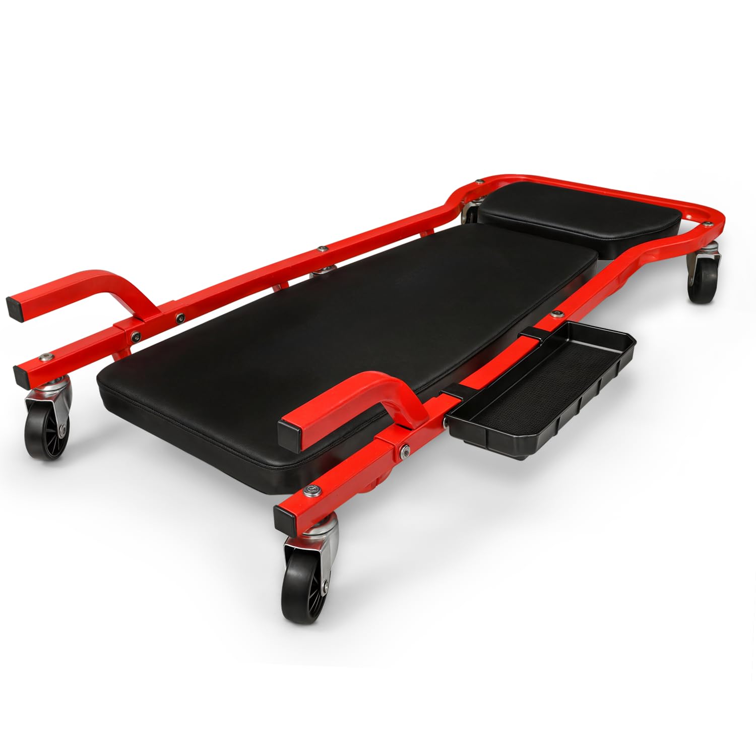Magshion Meccanico Creeper Garage Automotive Floor Low Profile Roller Mechanics Tools, 111,8 cm 6 Caster Creeper con poggiatesta imbottito regolabile - Capacità 136,1 kg (rosso)
