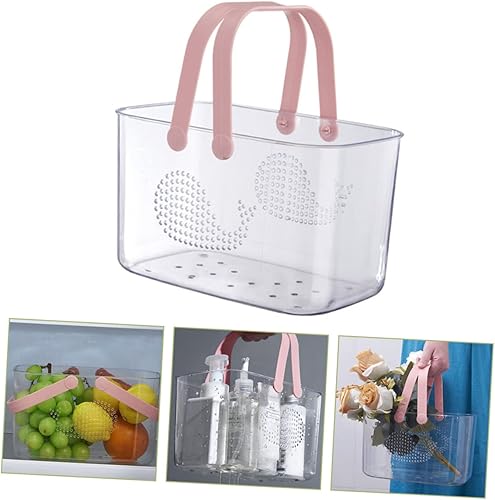 Miniatura 4 de Cesta de ducha de plástico de gran capacidad, mango fácil de limpiar para organización de baño, pescado rosa