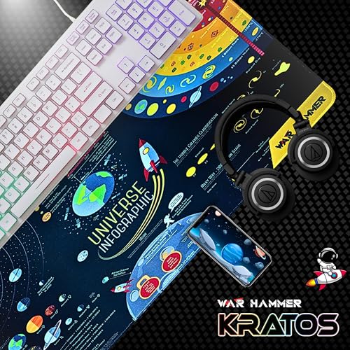 Image of WAR HAMMER GX1050 Extended Size Gaming Mouse Pad| Stitched Edges| Non-Slip Rubber Base|Computer Laptop|Keyboard Mouse Pad for Office & Home (Space V1)