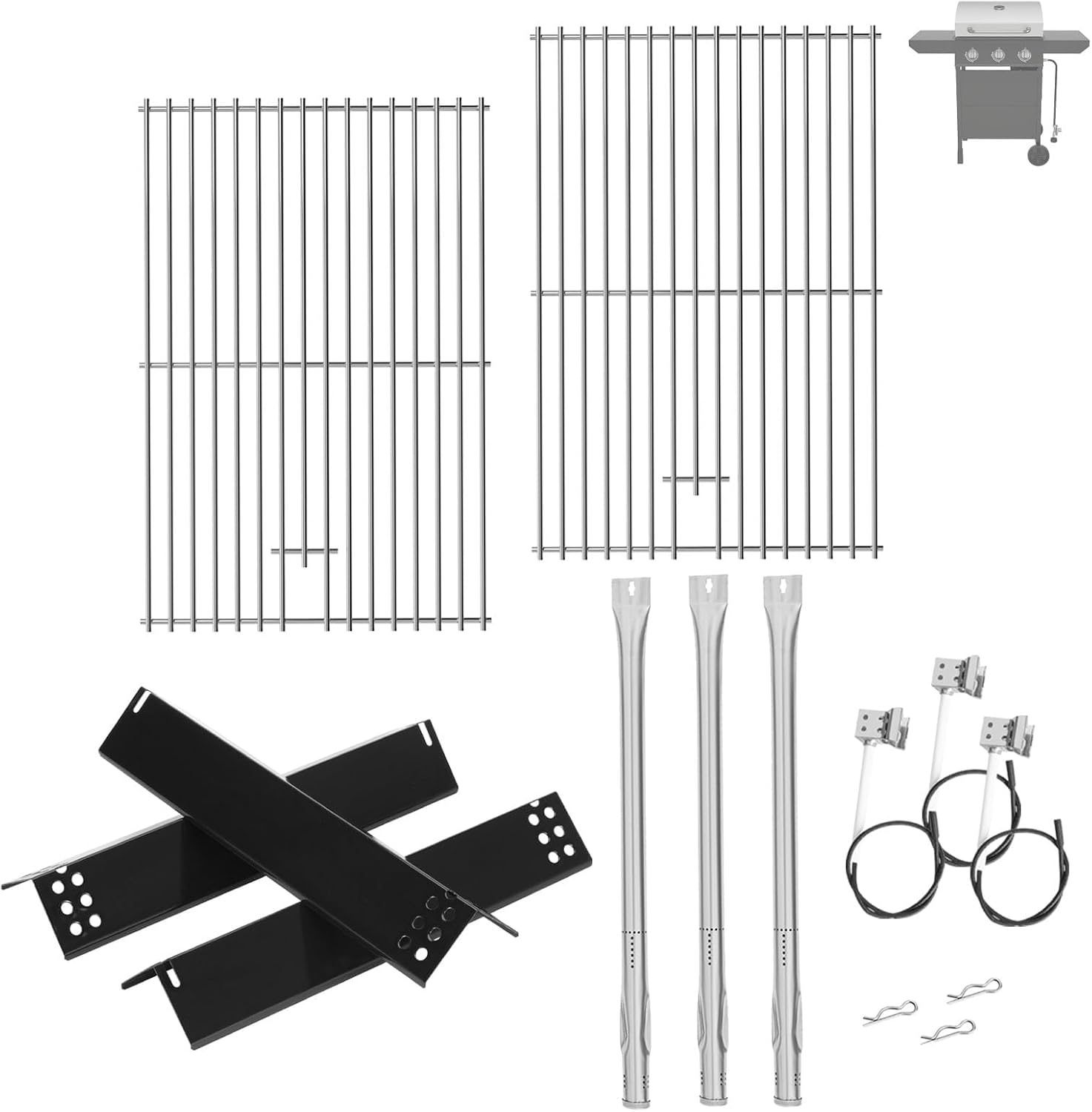 Replacement Parts Kit for Nexgrill 3 Burner 720-1012, Expert 3 Burner 720-0988EC, 720-0988ED, 720-0988EG Grill Heat Shield, Burner and Cooking Grate Replacement Parts