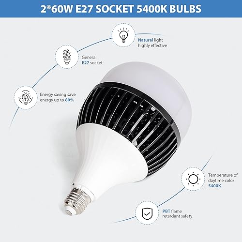 Miniatura 4 de HPUSN Kit de iluminación Softbox de 30 x 30 pulgadas, equipo profesional de fotografía de estudio para retrato, fotografía de moda (bombilla y