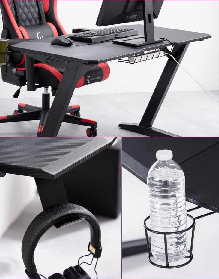 【美品】ゲーミングデスク120cm 背面収納＆ドリンクホルダー＆ヘッドホンフック付き Amazon | 背面収納付き ゲーミングデスク 幅120cm ヘッドホンフック