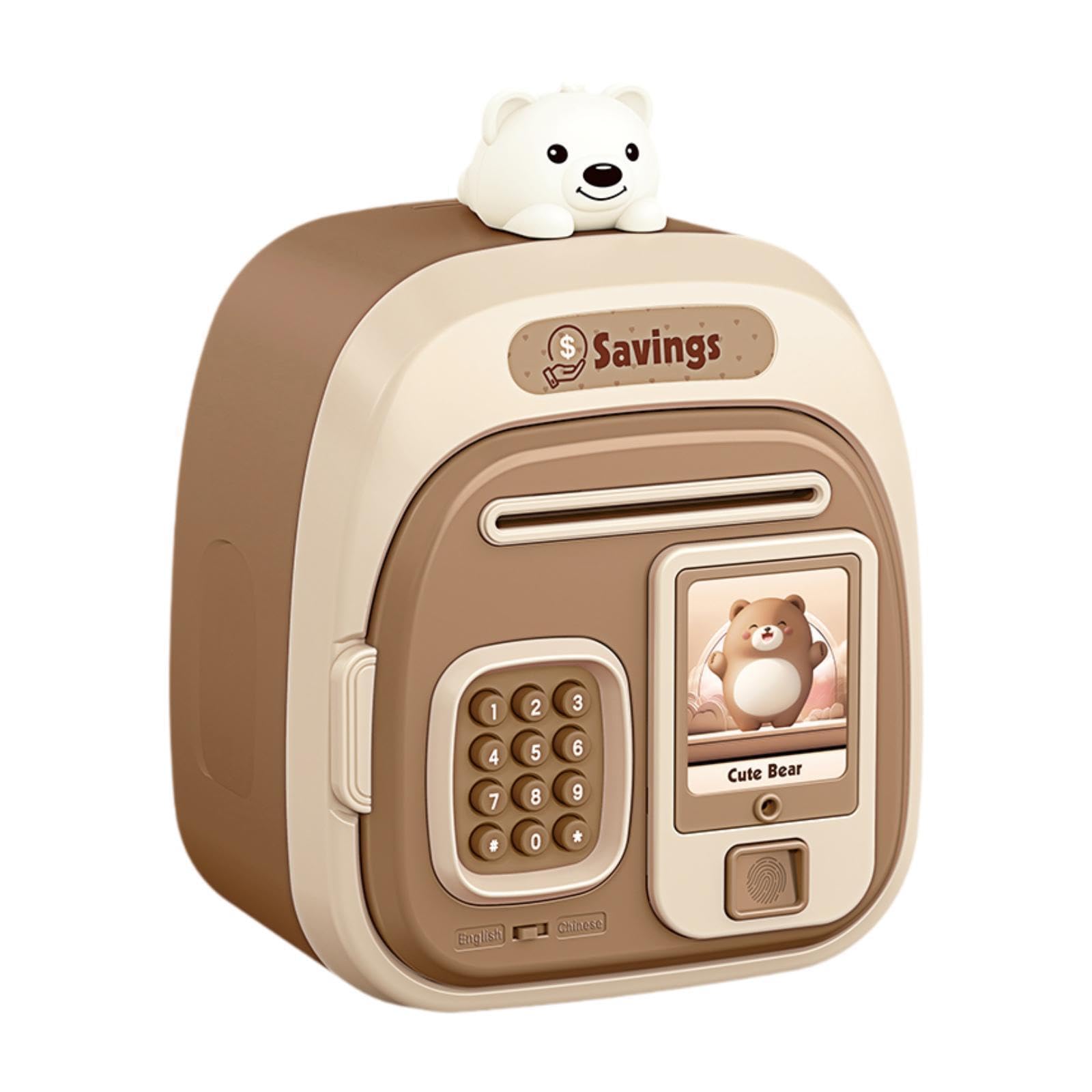 QUXVUIS Password Lock Double Mode Password Decor Cartoon Electronic Piggy Bank Kids Piggy Bank With for Creative Deposit And Withdrawal Money Money Box Large, Brown, 16.8x12.7x23cm