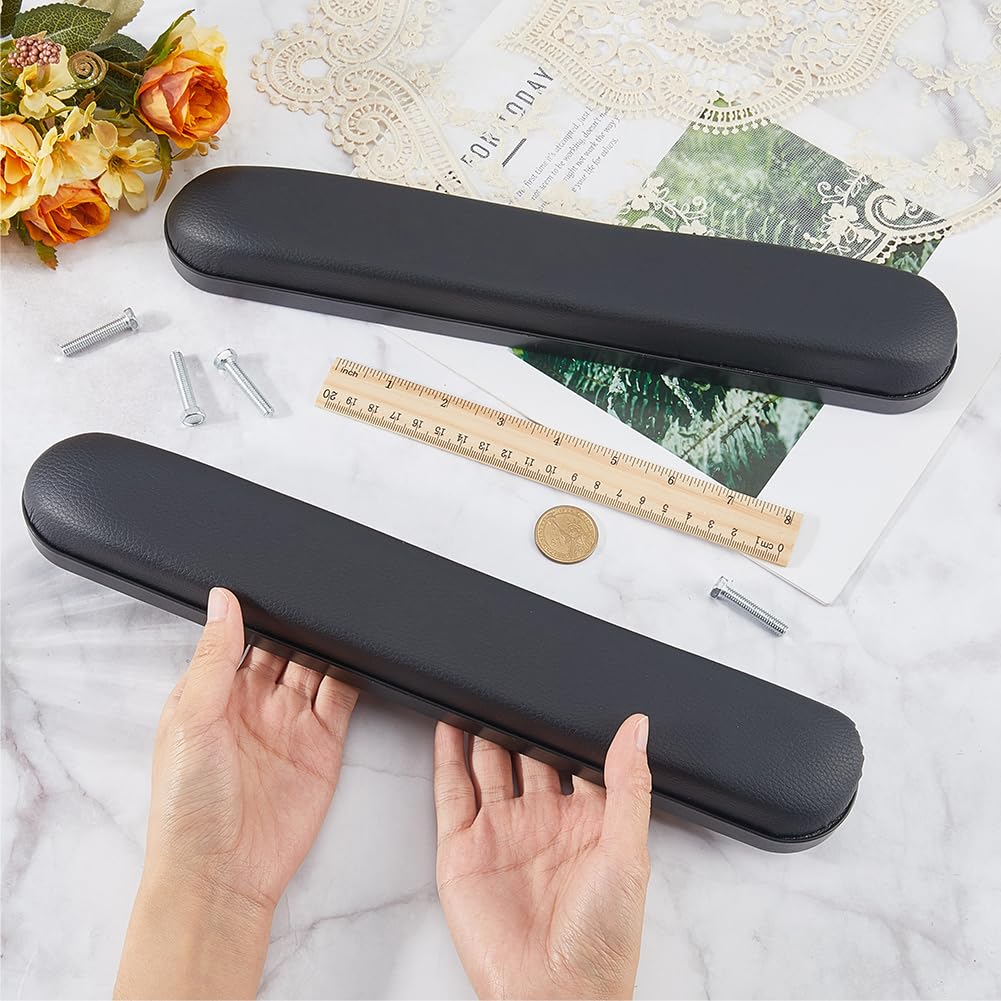 2 Pezzo Universale in Pelle PU per Braccioli per Sedia A Rotelle 35cm di Lunghezza Bracciolo Imbottito Morbido Ergonomico Nero Cuscino di Ricambio con Viti Sedia A Rotelle Scrivania Gir