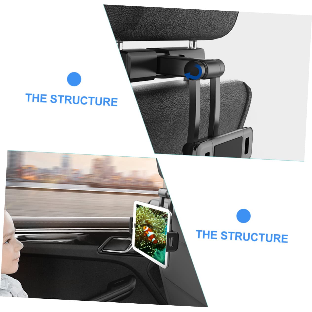 HOMSFOU Car Tablet Holder Headrest Mount for Tablets and Phones Rotatable Design for Backseat Convenience Compatible Car Models