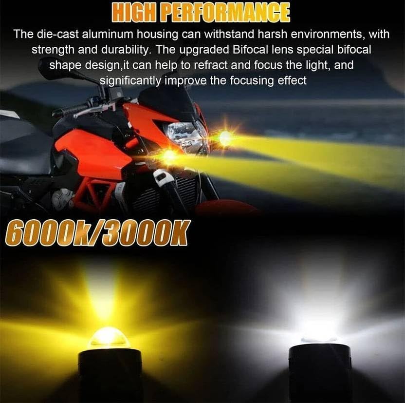 Image of HJG Mini LED Driving Fog Lights, Auxiliary Spot Lights 20W Amber and White Spot Beam Projector High Low Beam for All Motorbike Cars SUV ATV (Pack 2)