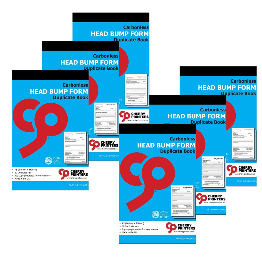 Cherry Printers | Head Bump Form | Duplicate Book | A5 Carbonless Incident Record for Schools | 50 Sets with Perforated Top Copy | Ideal for Recording Accidents | **6 Pack**