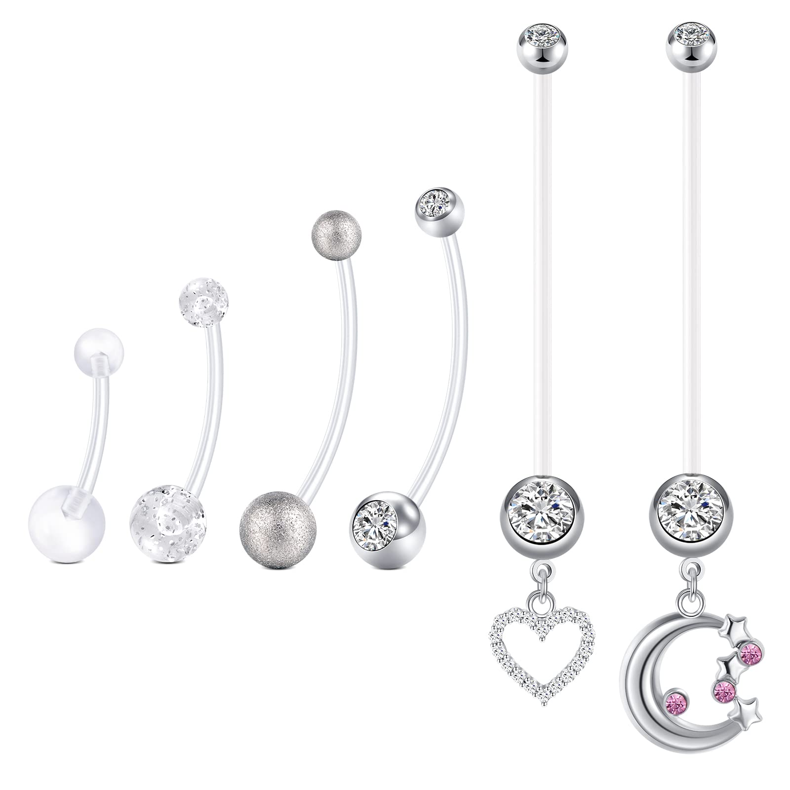 AceFunAceFun 14G Pregnancy Belly Button Rings Women Maternity Barbell Navel Body Piercing Jewelry Long Belly Rings 16/18/25/38mm Length