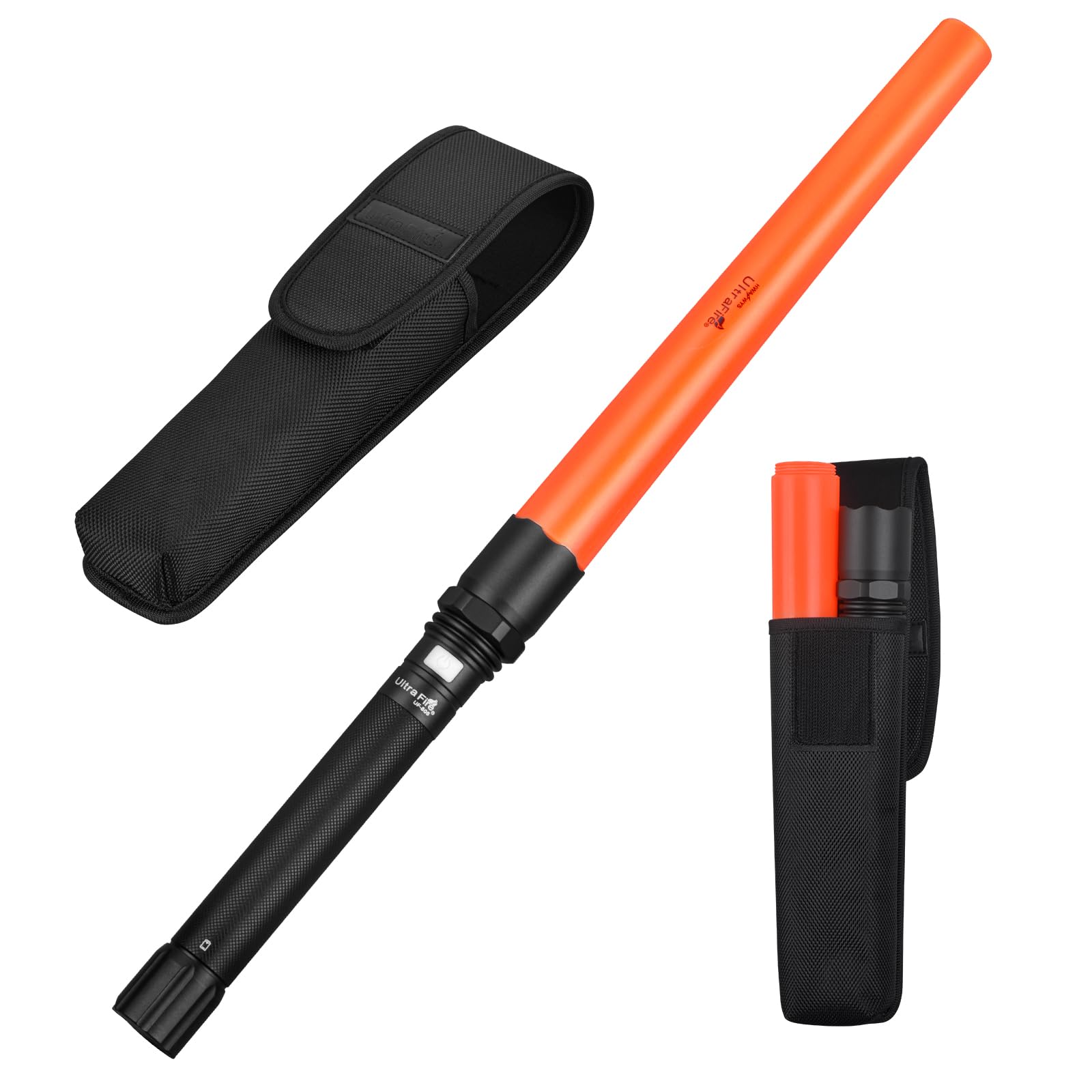 Ultrafire Black 19 Inch Traffic Wand Led Torch With Holster, 850 Lumens Traffic Control Wand, 3 Modes With Red Flashing Mode For Airport, Parking, Emergency, Fire Department, Uf-806