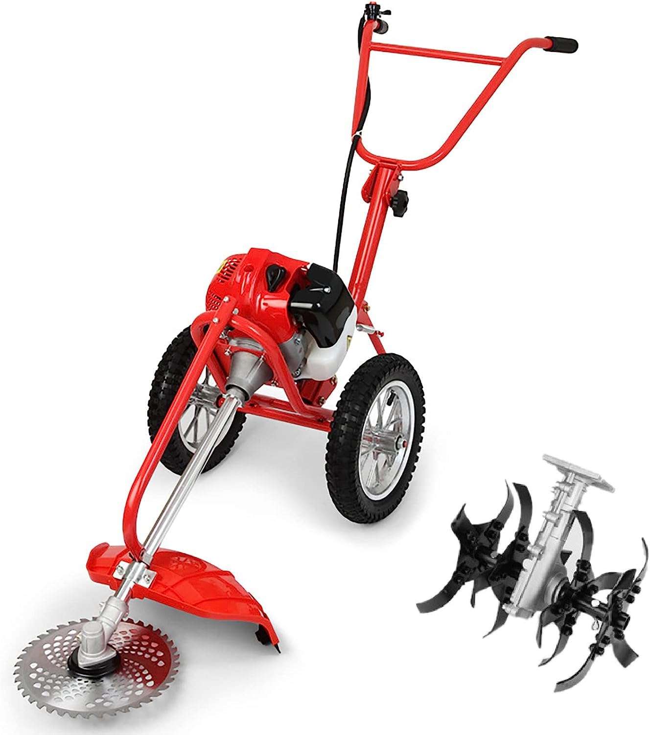 KOHARA Lawn Mower, Walk-behind Gasoline Multifunctional Small Weeder 42.7cc Walk-behind Scarifier Home With 2 Stroke Engine Gas Powered Lawn Mower